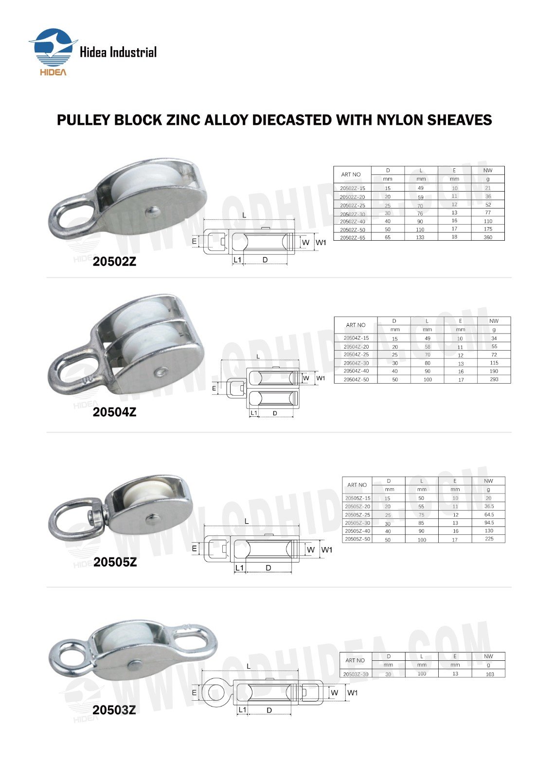 HIDEA PULLEY BLOCK ZINC ALLOY DIECASTED WITH NYLON SHEAVES