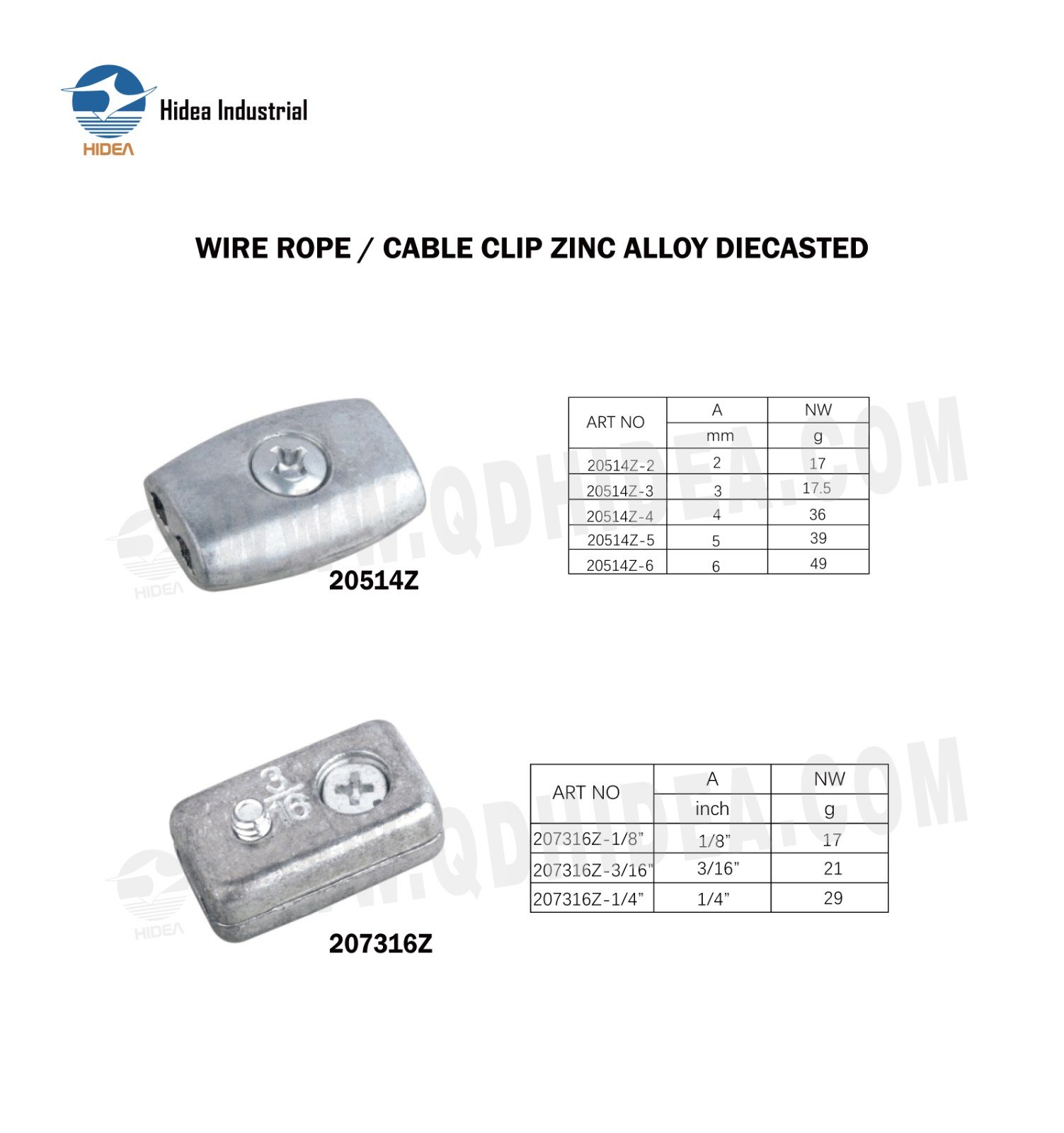 HIDEA WIRE ROPE/ CABLE CLIP ZINC ALLOY DIECASTED