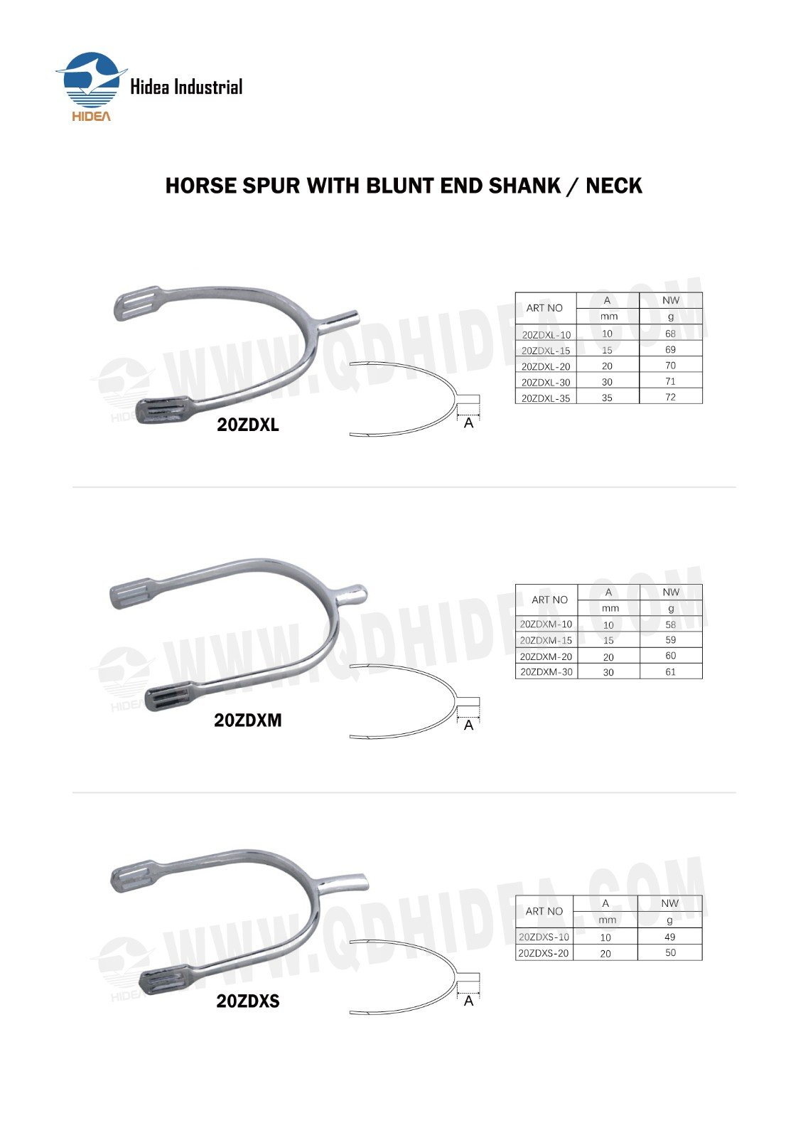 HIDEA HORSE SPUR WITH BLUNT END SHANK/ NECK