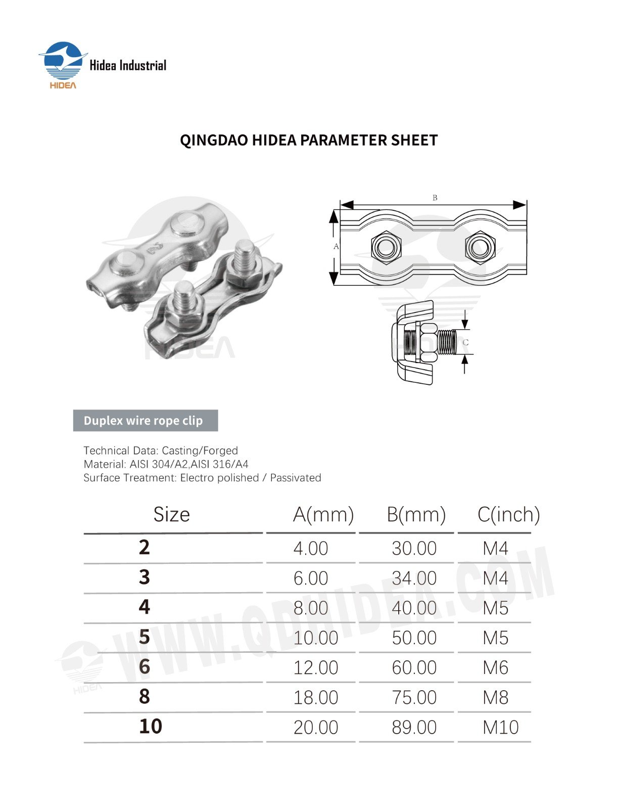 HIDEA Stainless Steel Duplex Wire Rope Clip