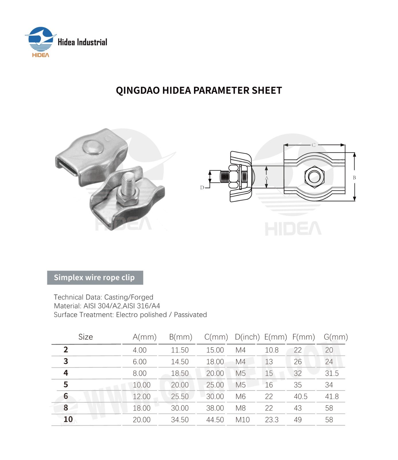 HIDEA Stainless Steel Simplex Wire Rope Clip