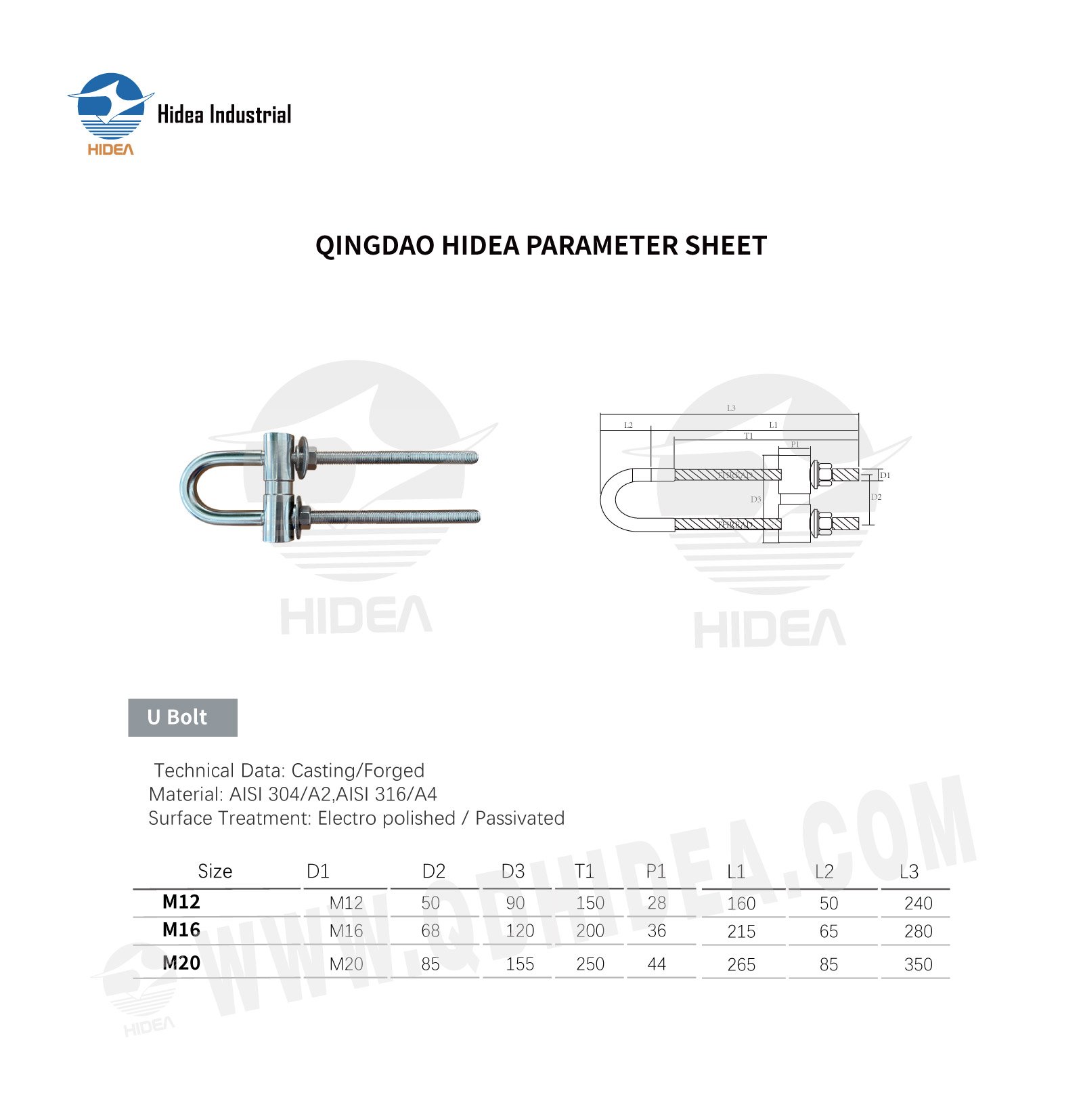 HIDEA Stainless Steel U-Bolt Fastener