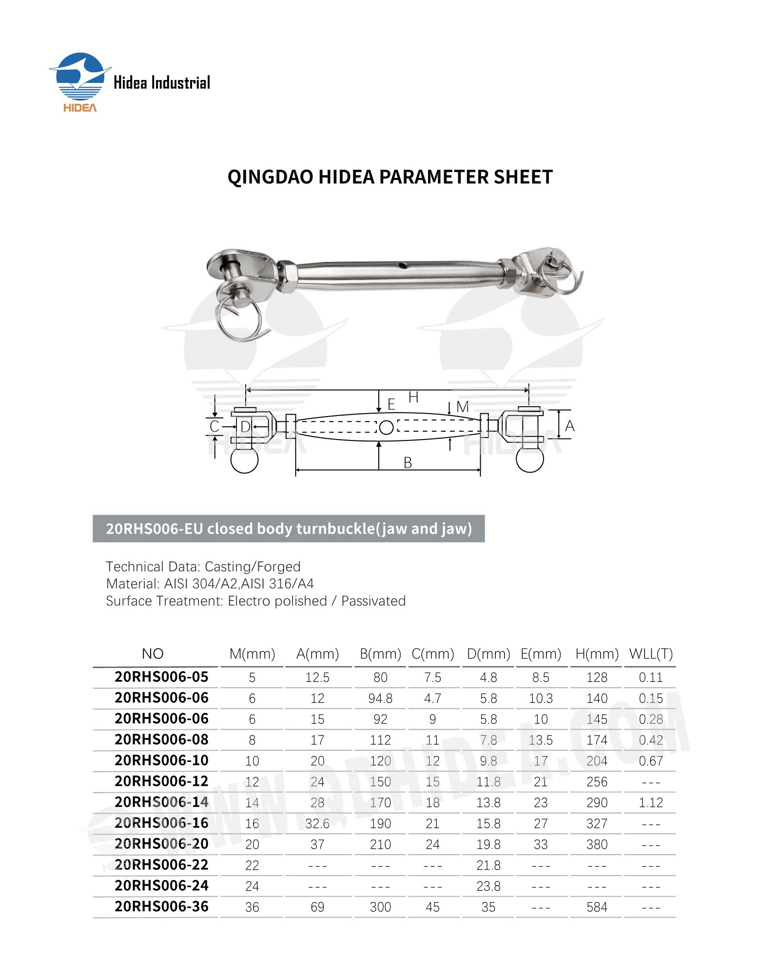 HIDEA Stainless Steel Rigging Screw Close Body