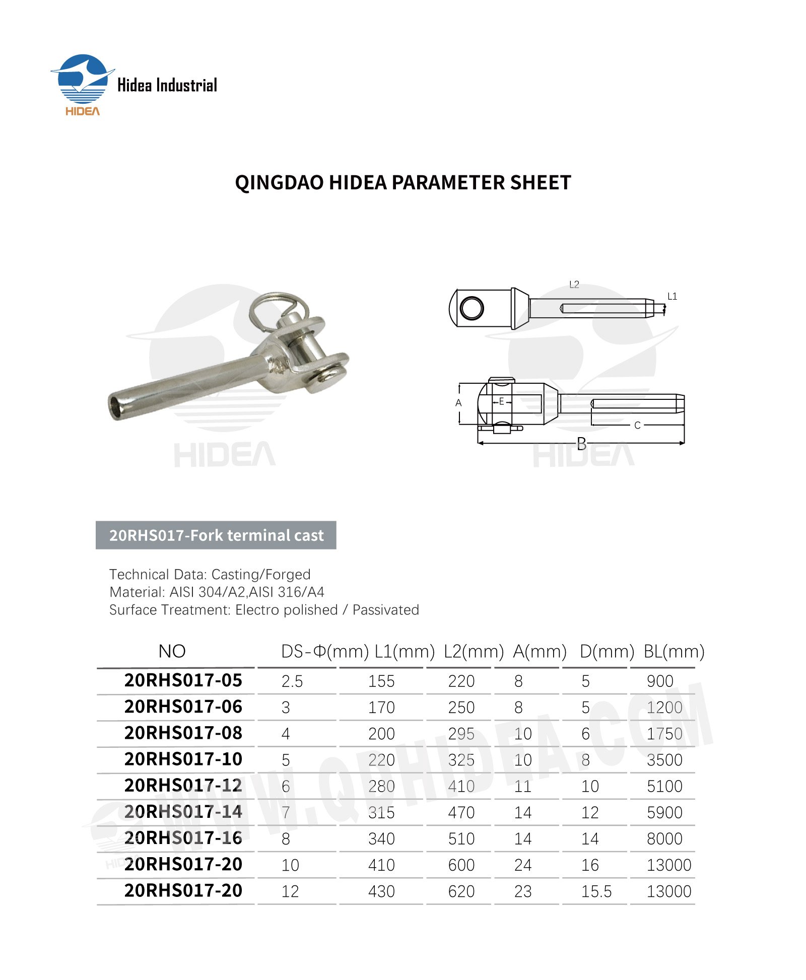 HIDEA Stainless Steel Swage Jaw End Fork Terminal