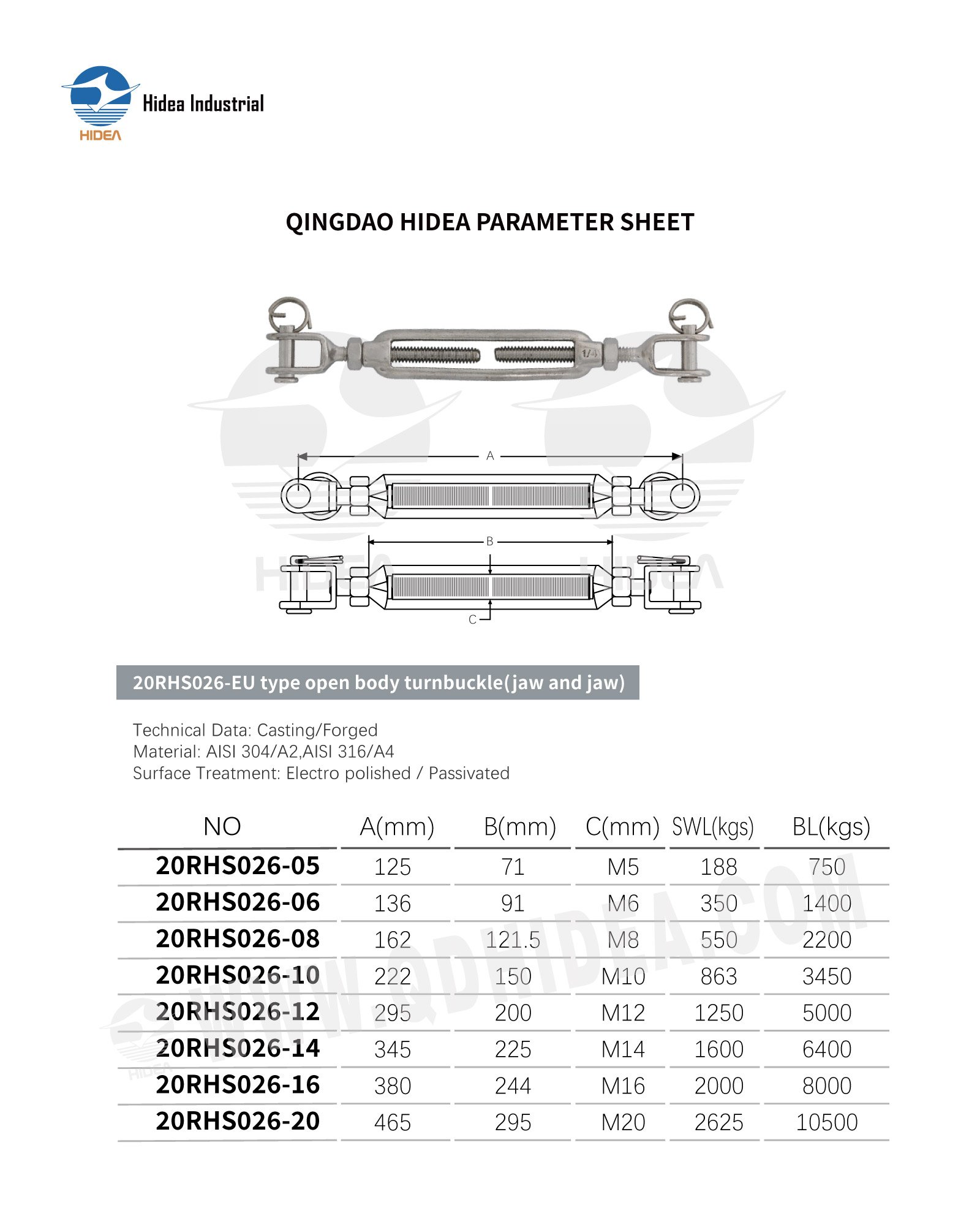 HIDEA Rigging Screw with Eye Ends