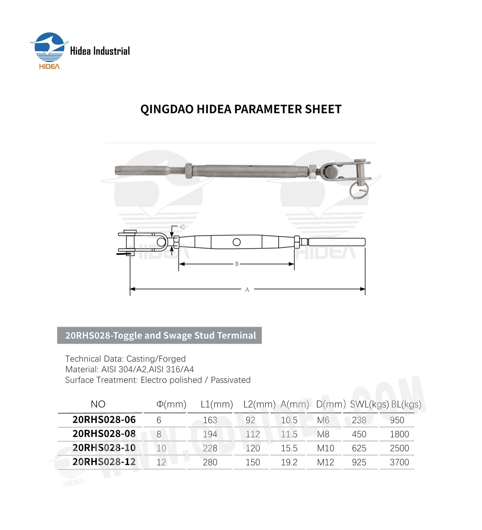 HIDEA Pipe Turnbuckle Toggle & Swage Terminal