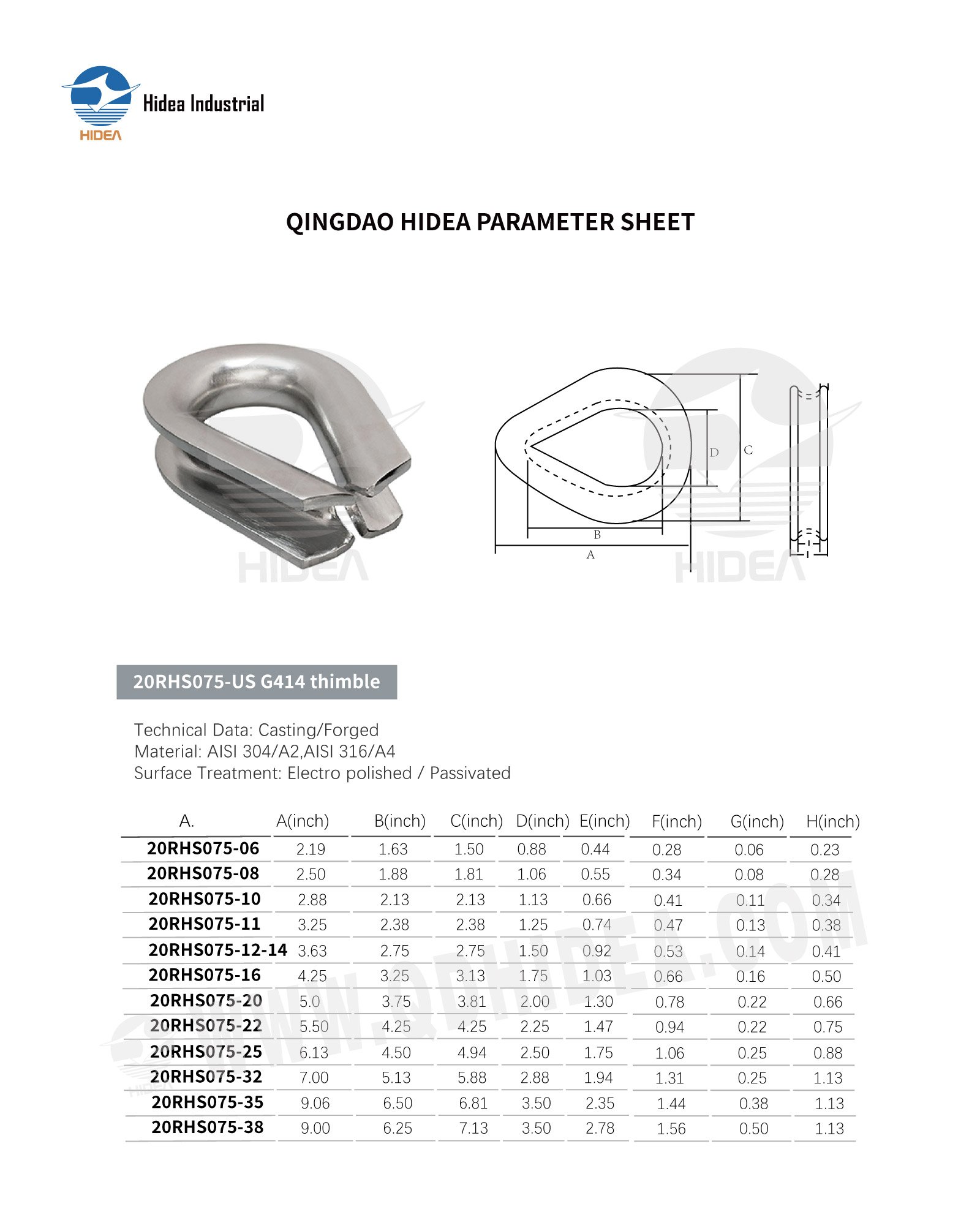 HIDEA G-414 Extra Heavy Thimbles Stainless Steel