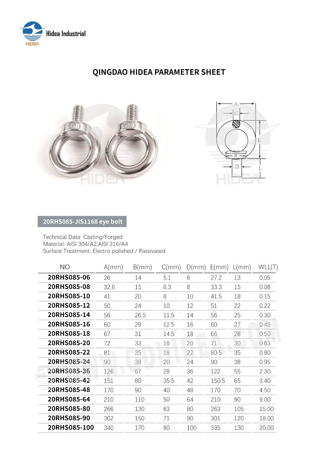 HIDEA JIS 1168 Lifting Eye Bolt 