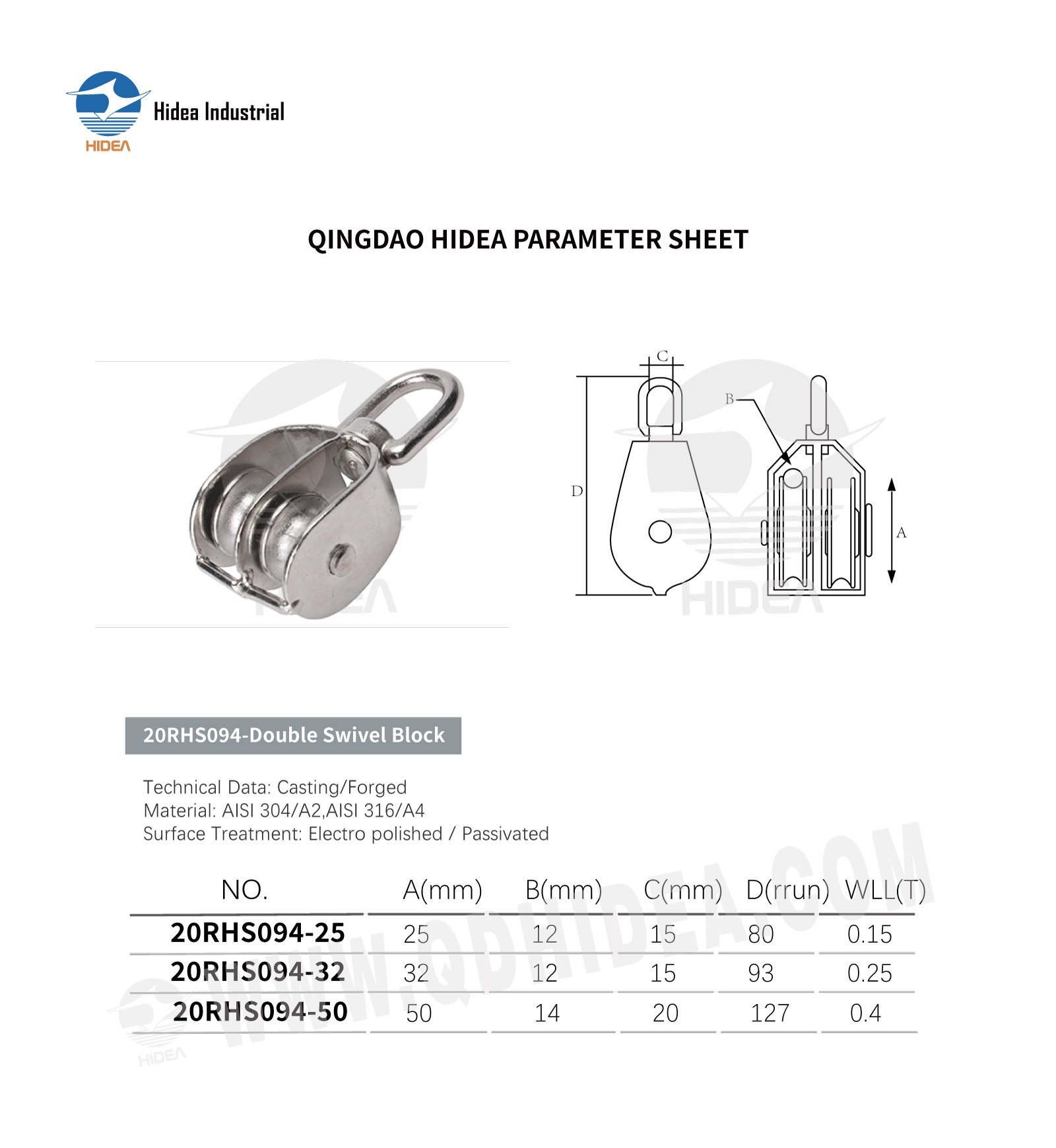HIDEA Stainless Steel Swivel Eye Double Pulley Block