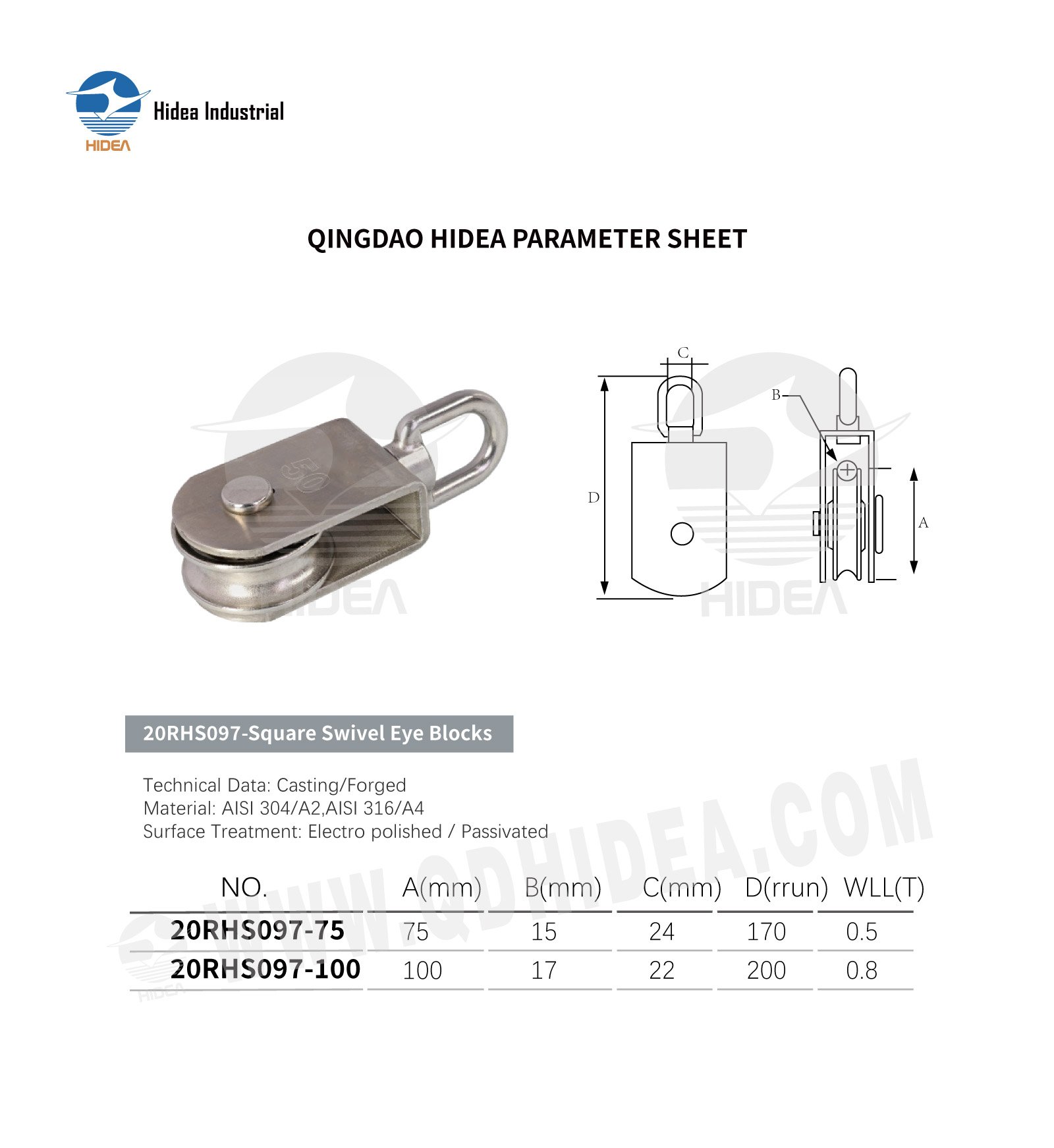 HIDEA Square Swivel Eye Pulley Block