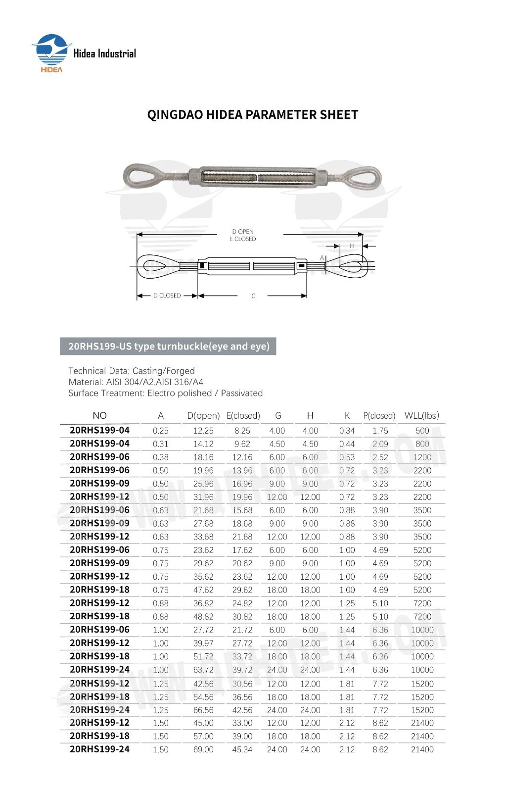 HIDEA Stainless Steel Adjustable Wire Rope Tensioners with Eye Ends