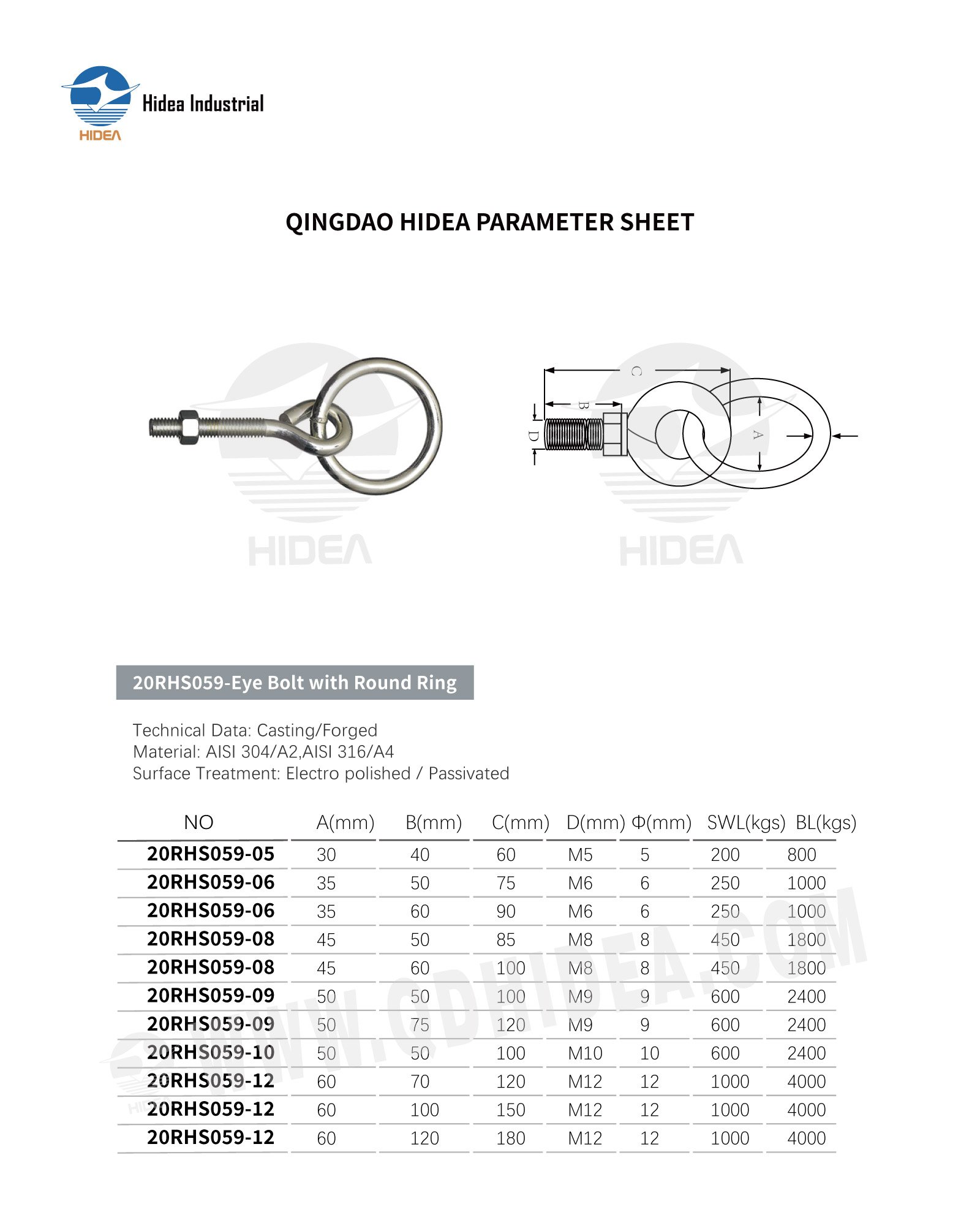 HIDEA Hitching Ring with Threaded Shank and Nut | Ring Bolt