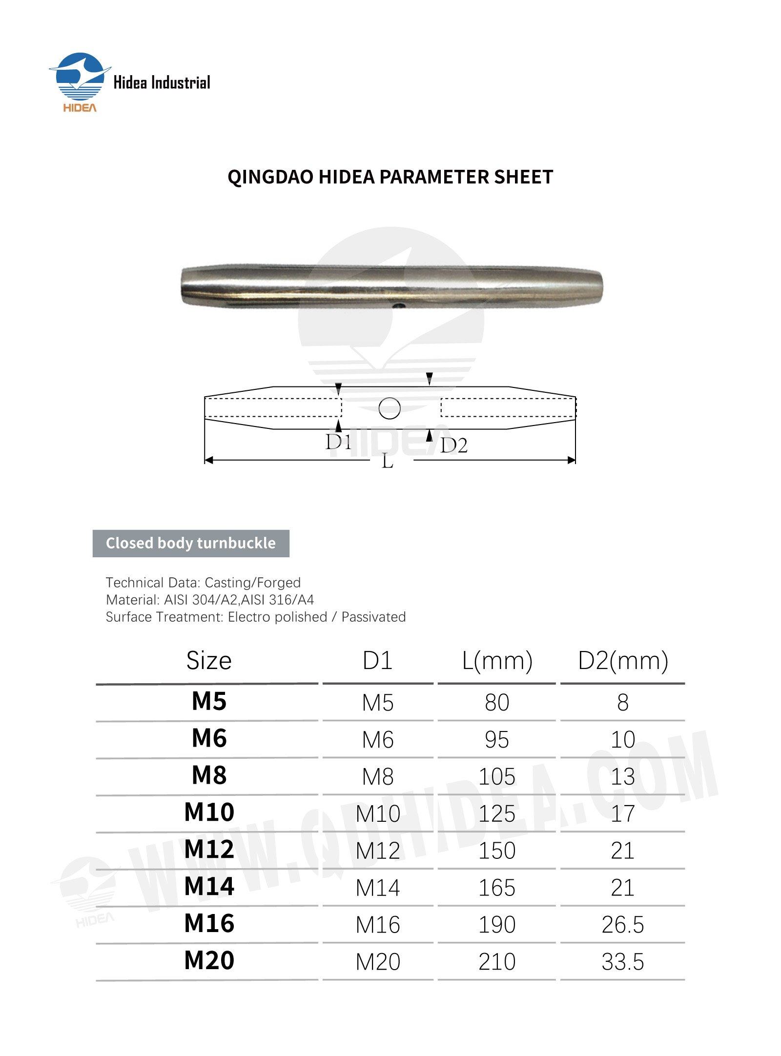 HIDEA Stainless Steel Turnbuckle Body Close Body Type