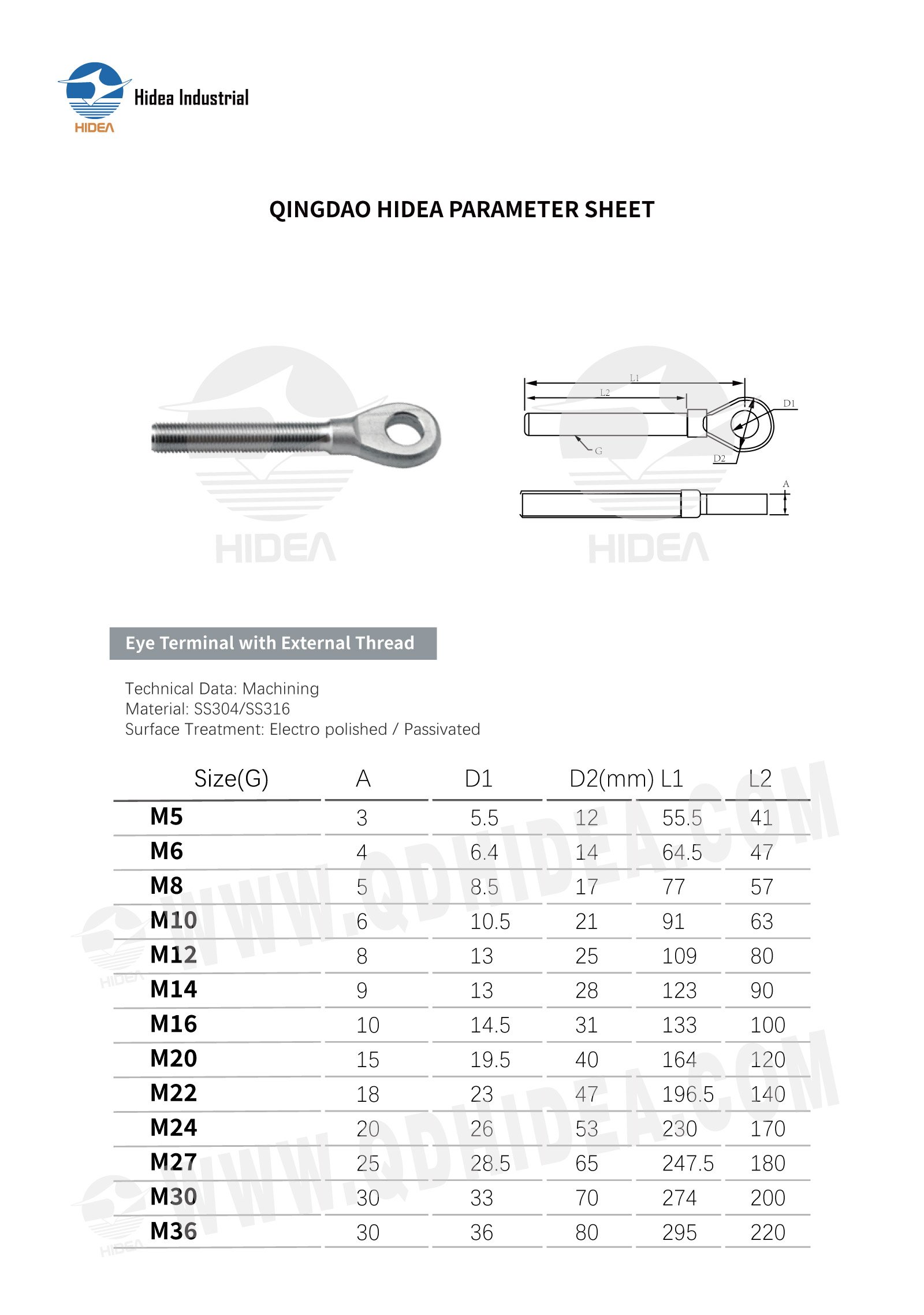 HIDEA Stainless Steel Threaded Eye Terminal
