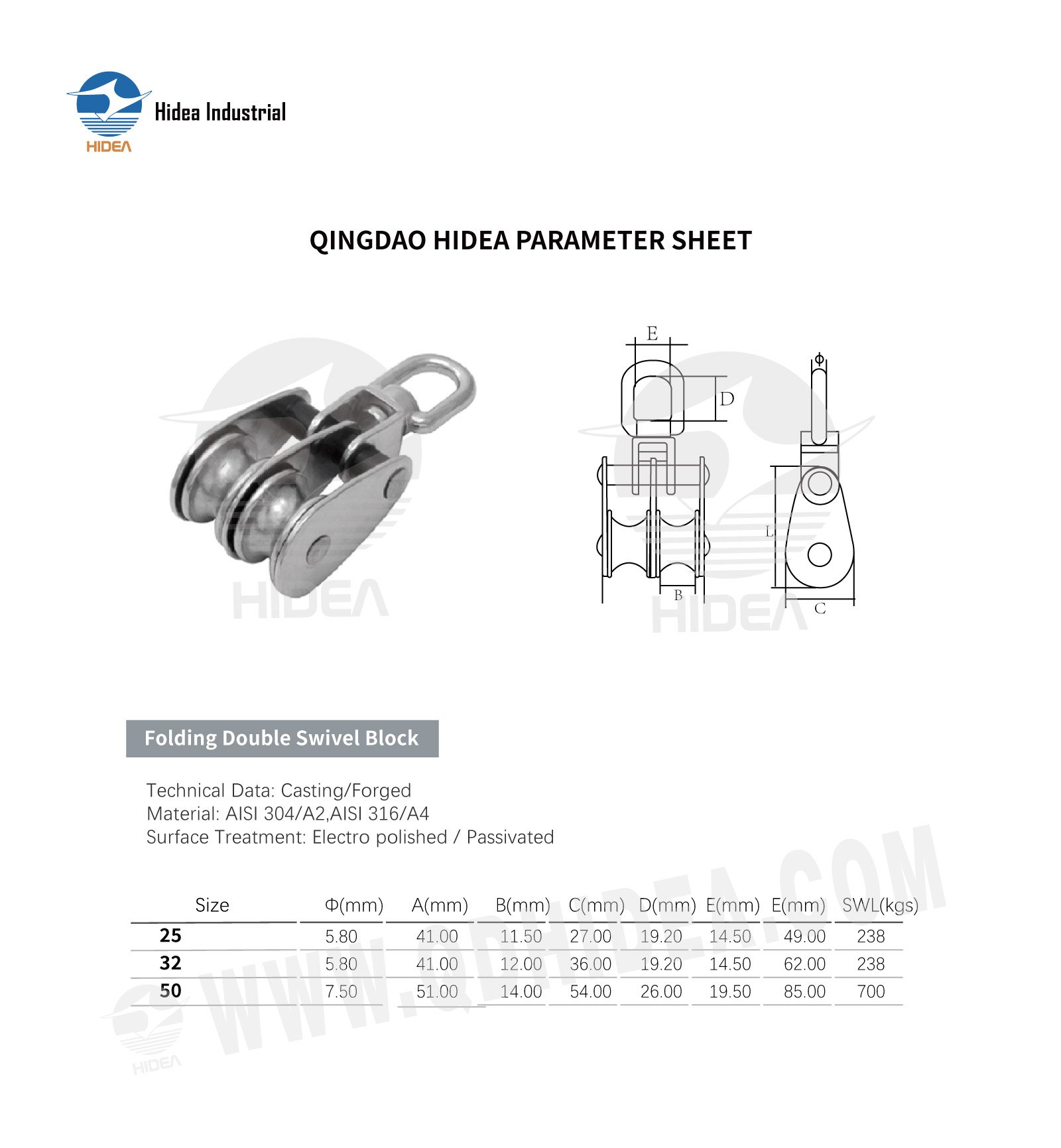 HIDEA Double Pulley Block with Rotating and Bendable Swivel