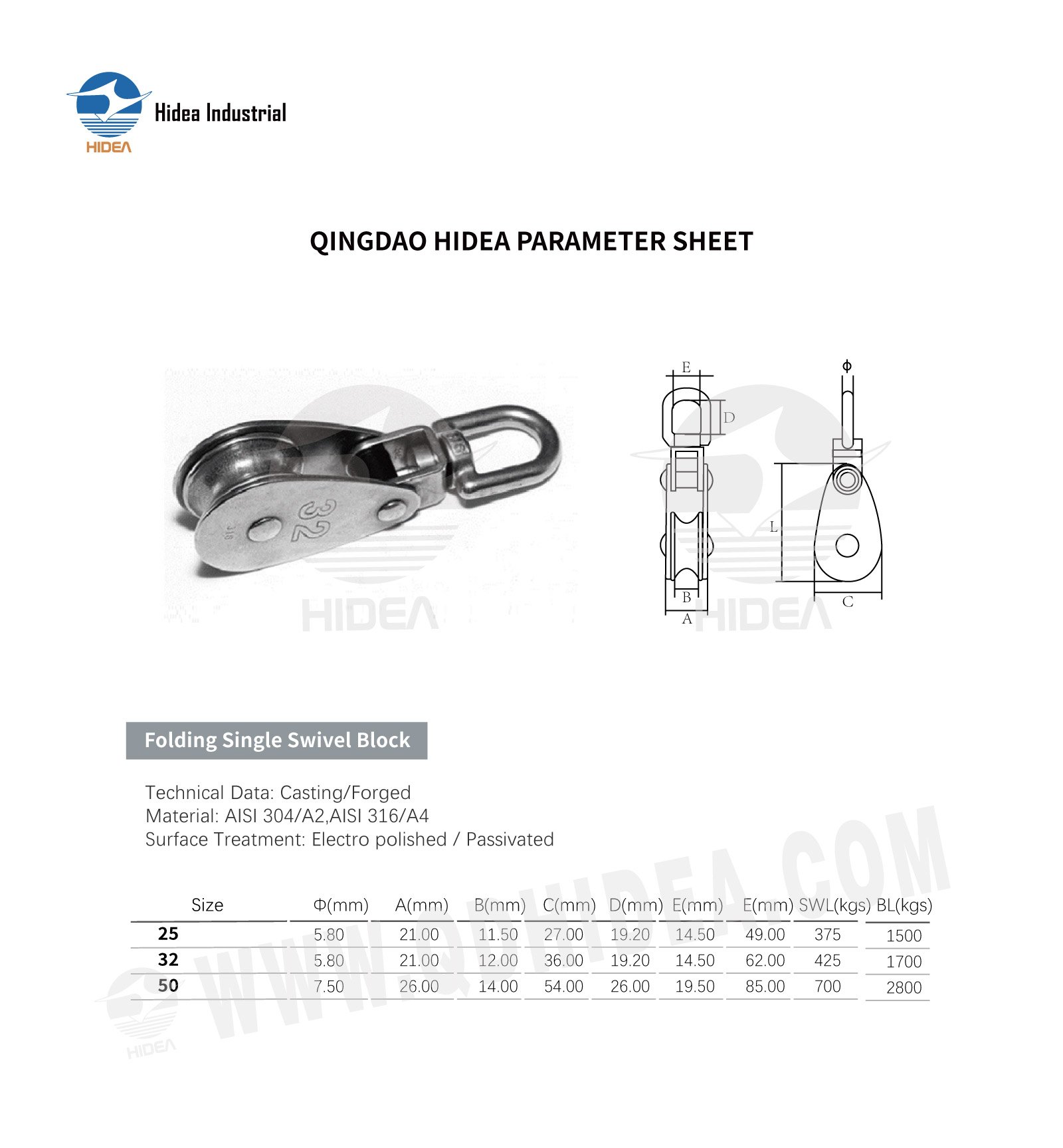 HIDEA Stainless Steel Folding Swivel Eye Block