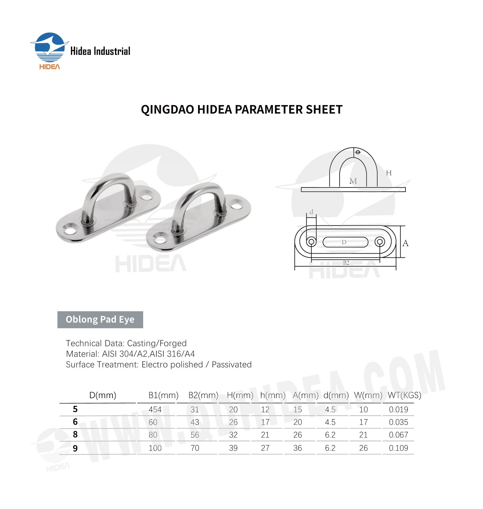 HIDEA Stainless Steel Oblong Pad Eye