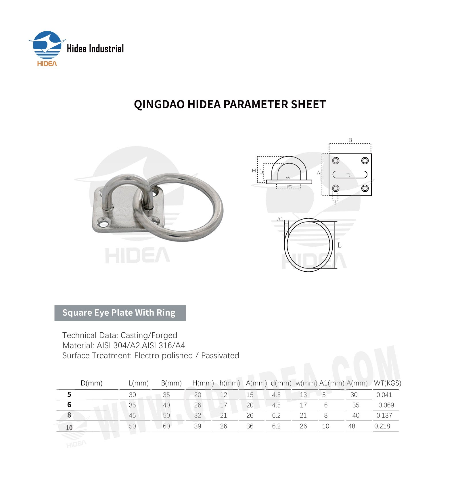 HIDEA Square Eye Plate with Ring