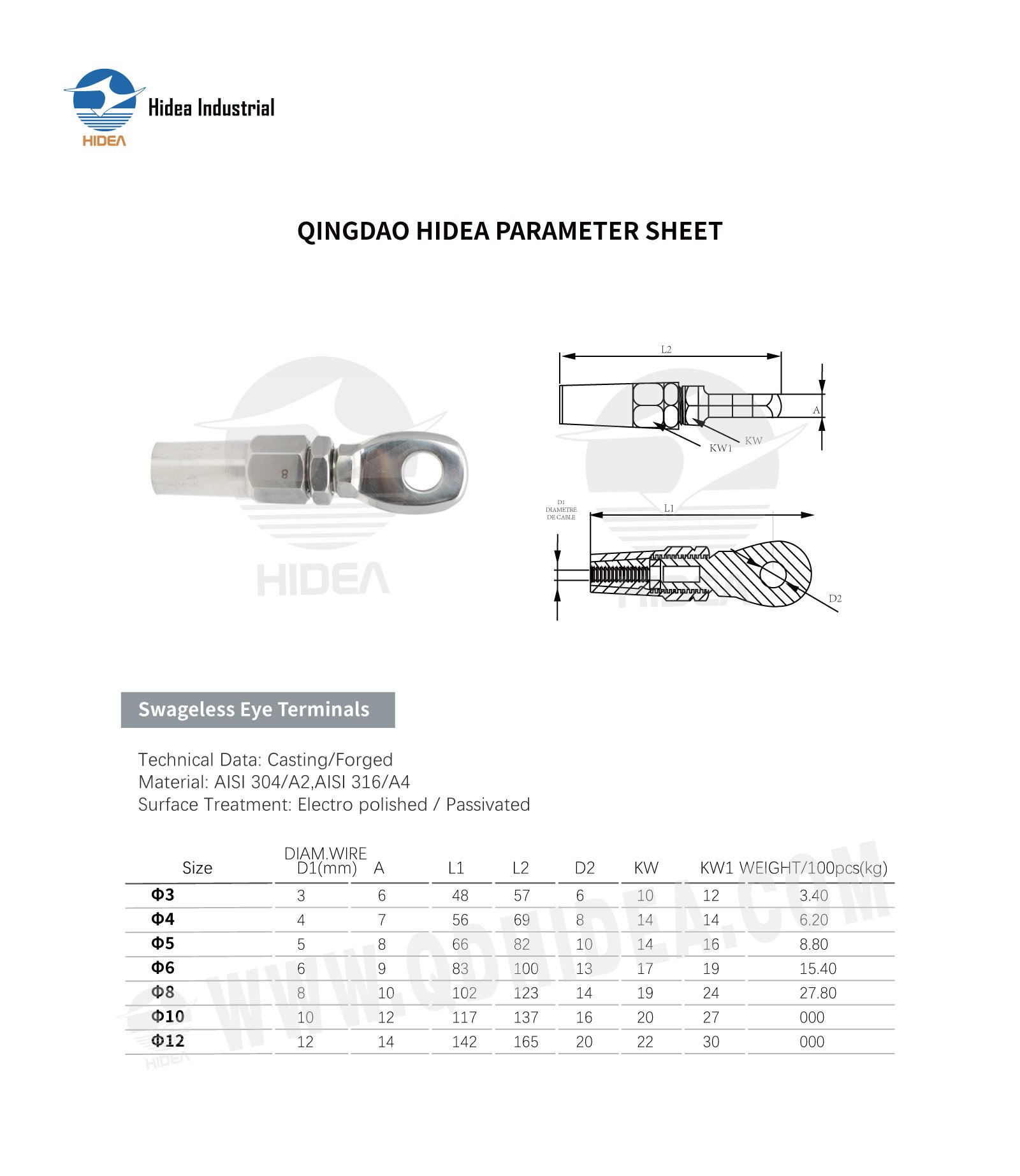 HIDEA Stainless Steel Swageless Eye Terminal