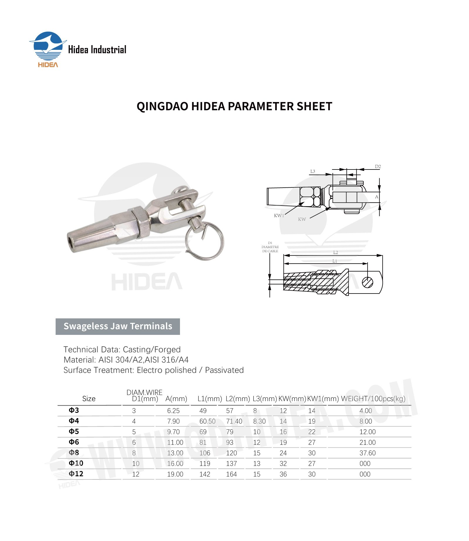 HIDEA Stainless Steel Swageless Jaw Terminal