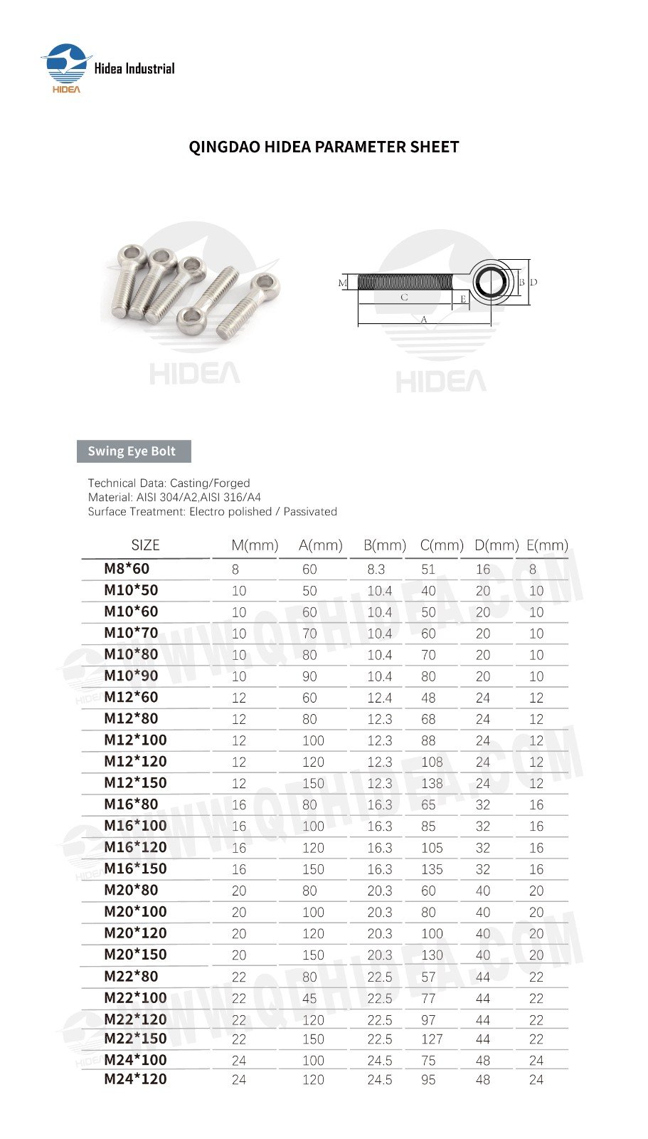 HIDEA Stainless Steel Swing Eye Bolt