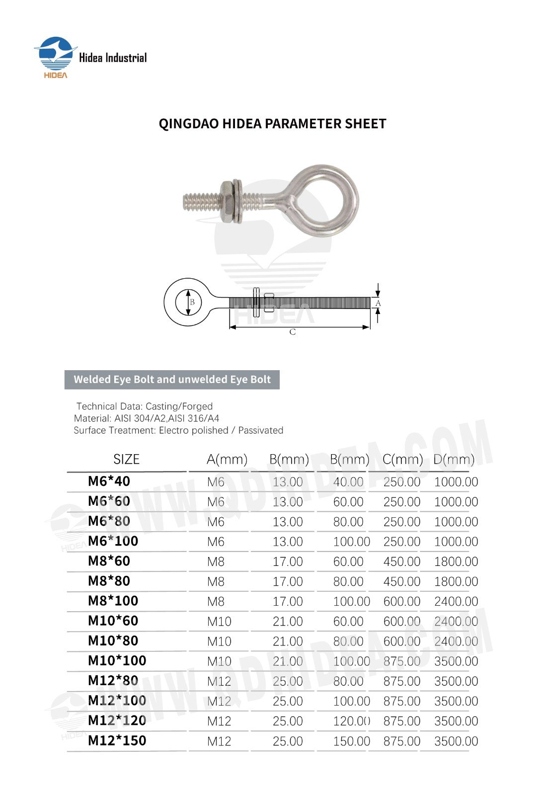 HIDEA Eye Bolt & Nut Welded or Unwelded