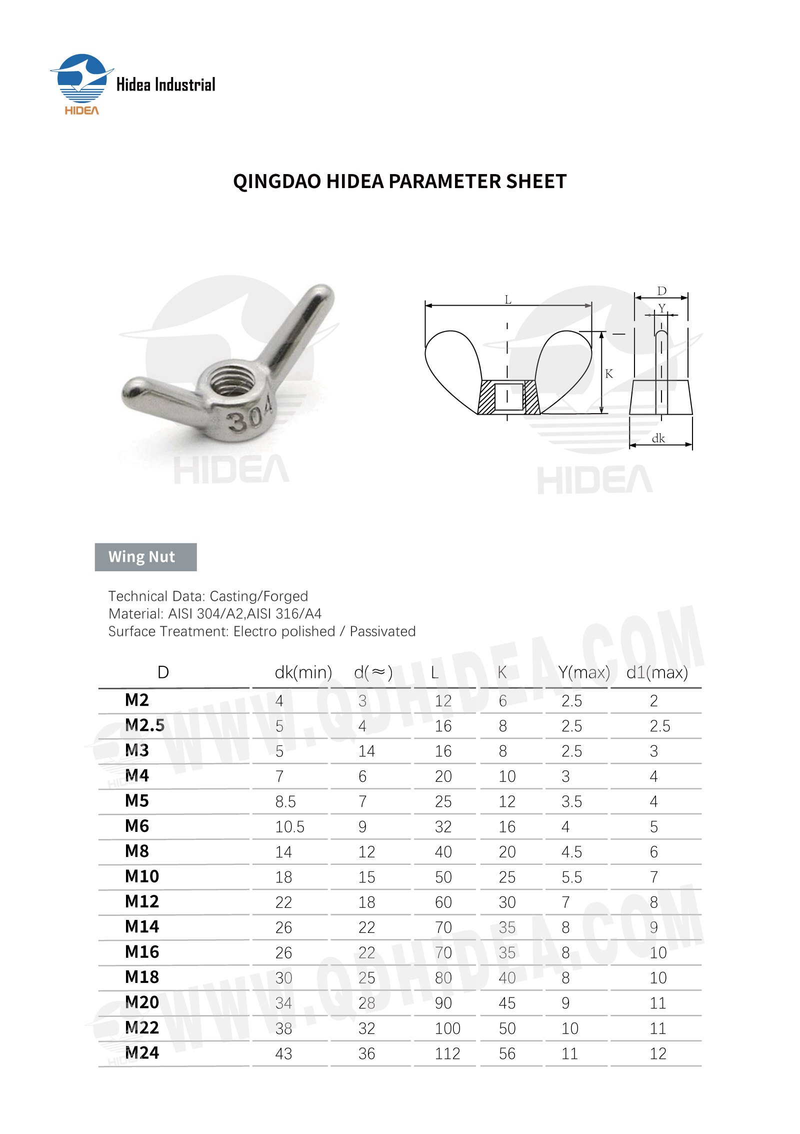 HIDEA Stainless Steel Butterfly Wing Nut