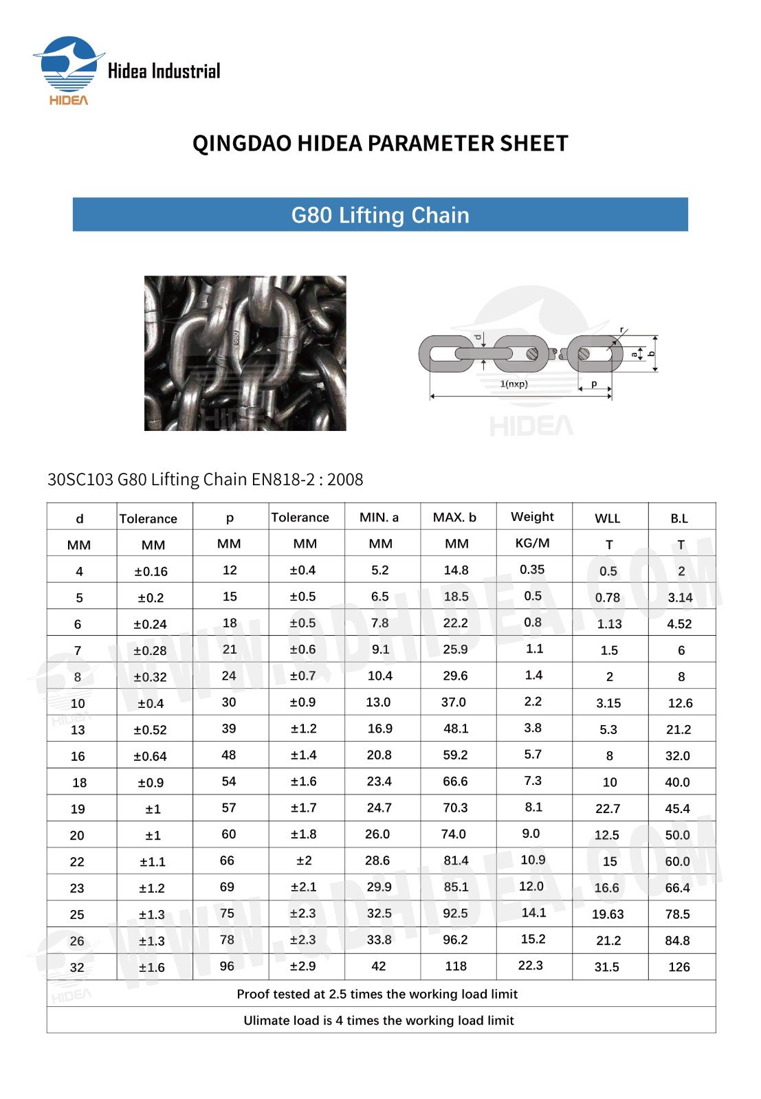 HIDEA G80 Industrial Grade Alloy Steel Lifting Chain