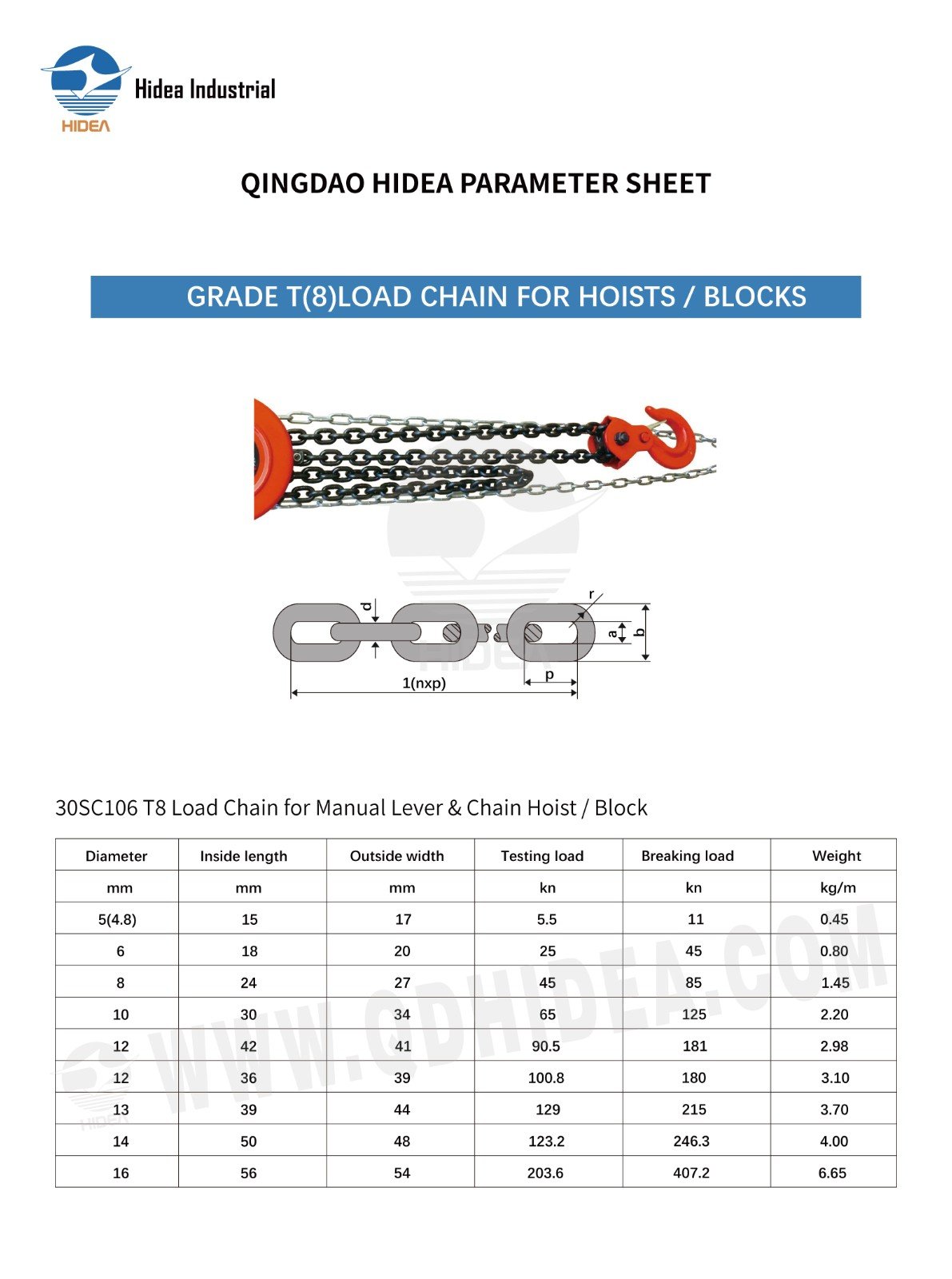 HIDEA T8/Grade 80 Lifting Chain for Chain Hoist & Lever Hoist
