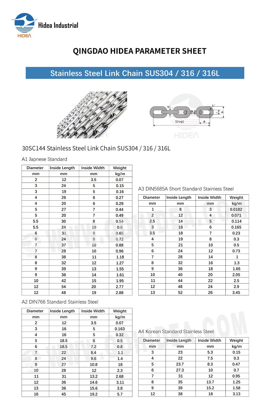 HIDEA Link Chain | Safety Chain | SUS 304 / 316 / 316L
