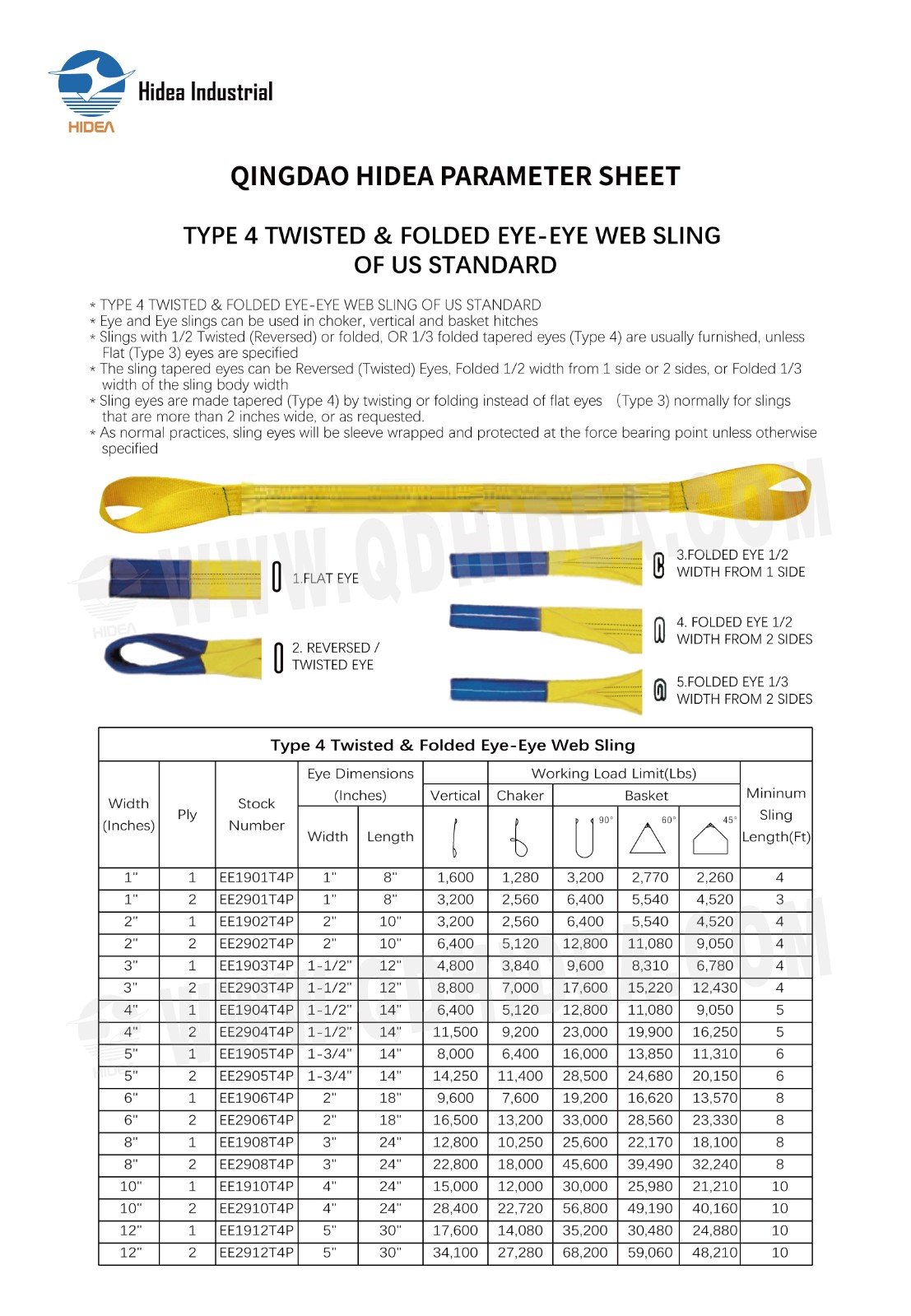 HIDEA Twisted Eye Polyester Rigging Strap for Lifting and Towing