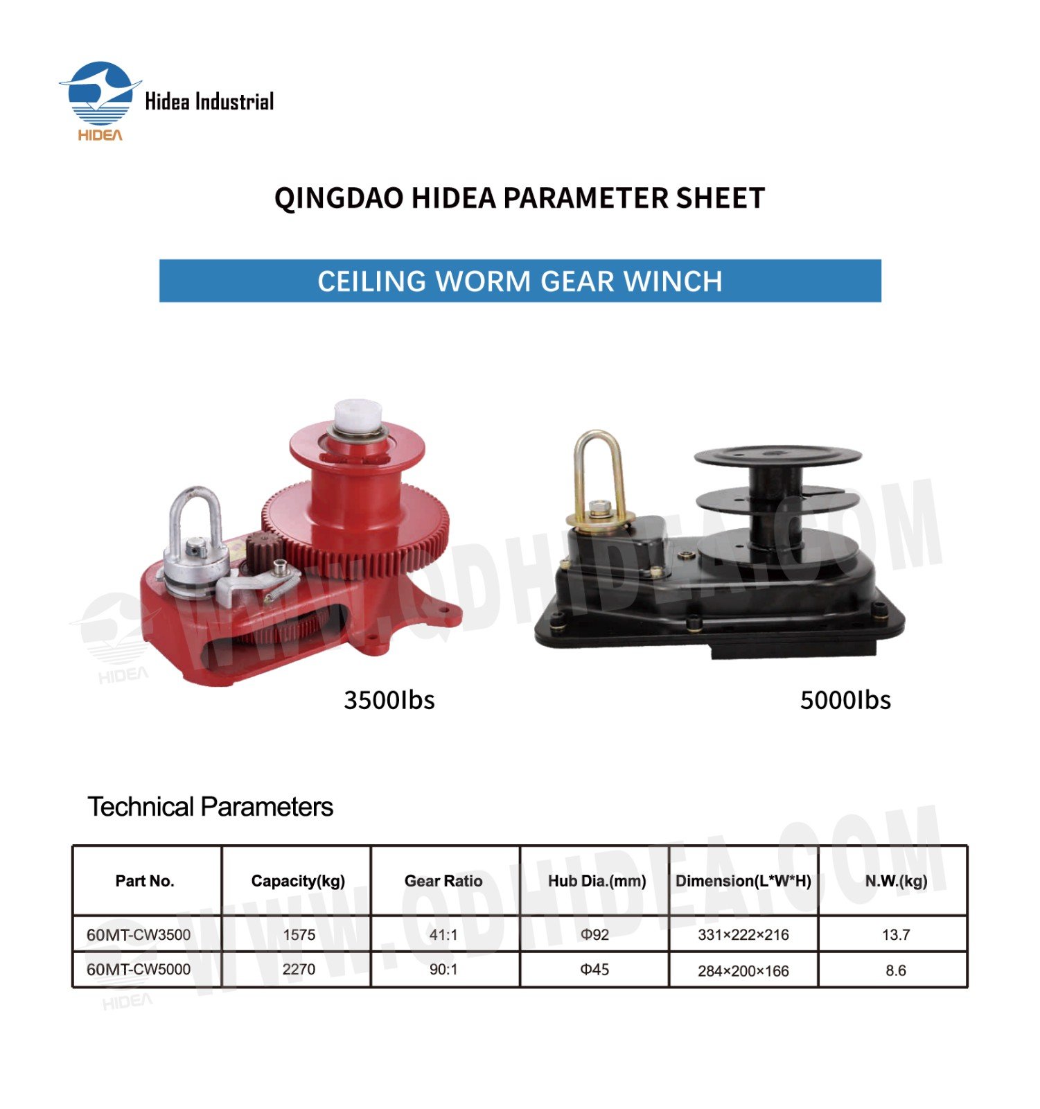 HIDEA Ceiling Worm Gear Winch