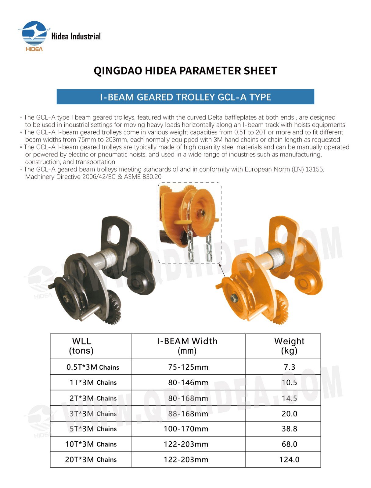 HIDEA I-BEAM GEARED TROLLEY GCL-A TYPE
