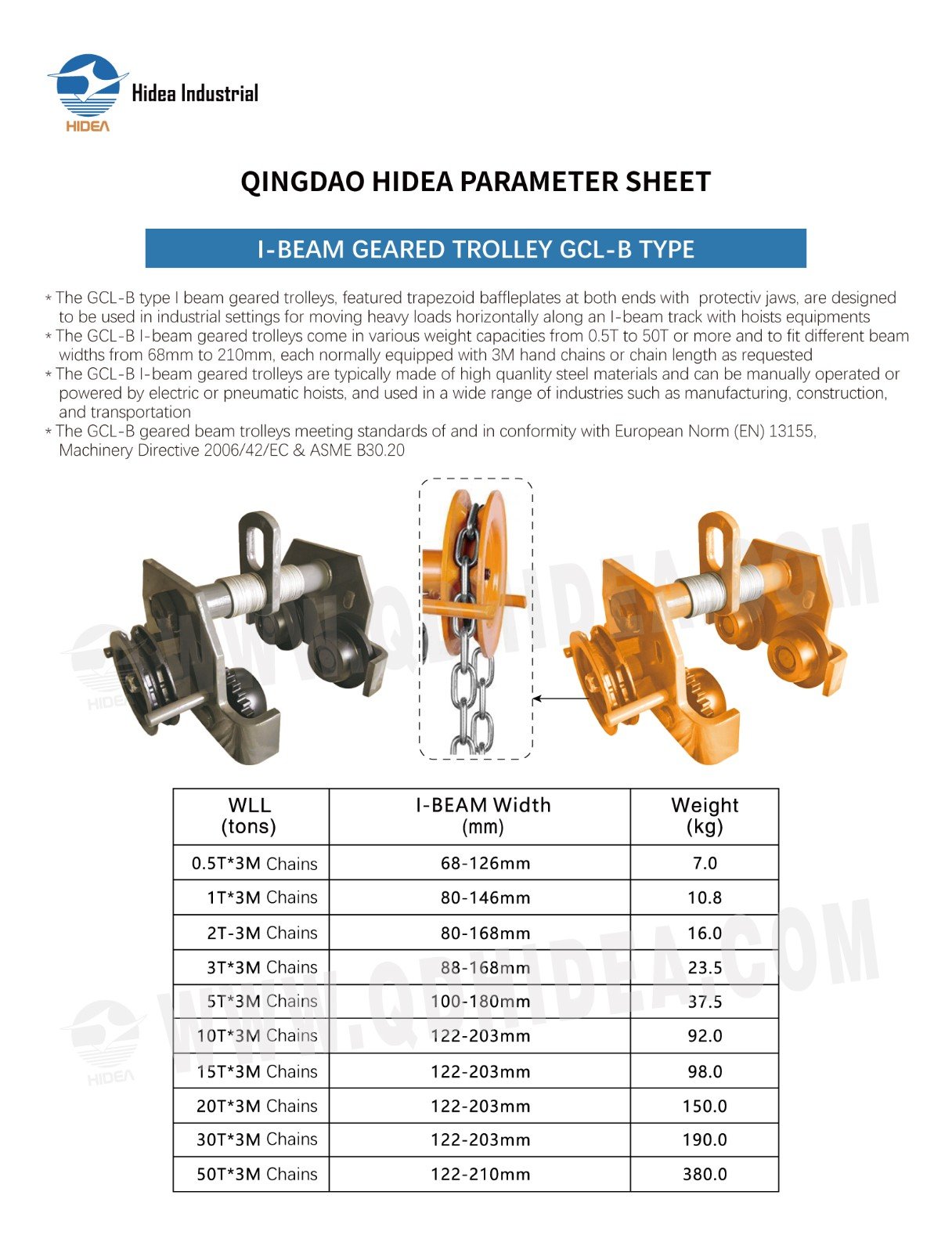 HIDEA I-BEAM GEARED TROLLEY GCL-B TYPE