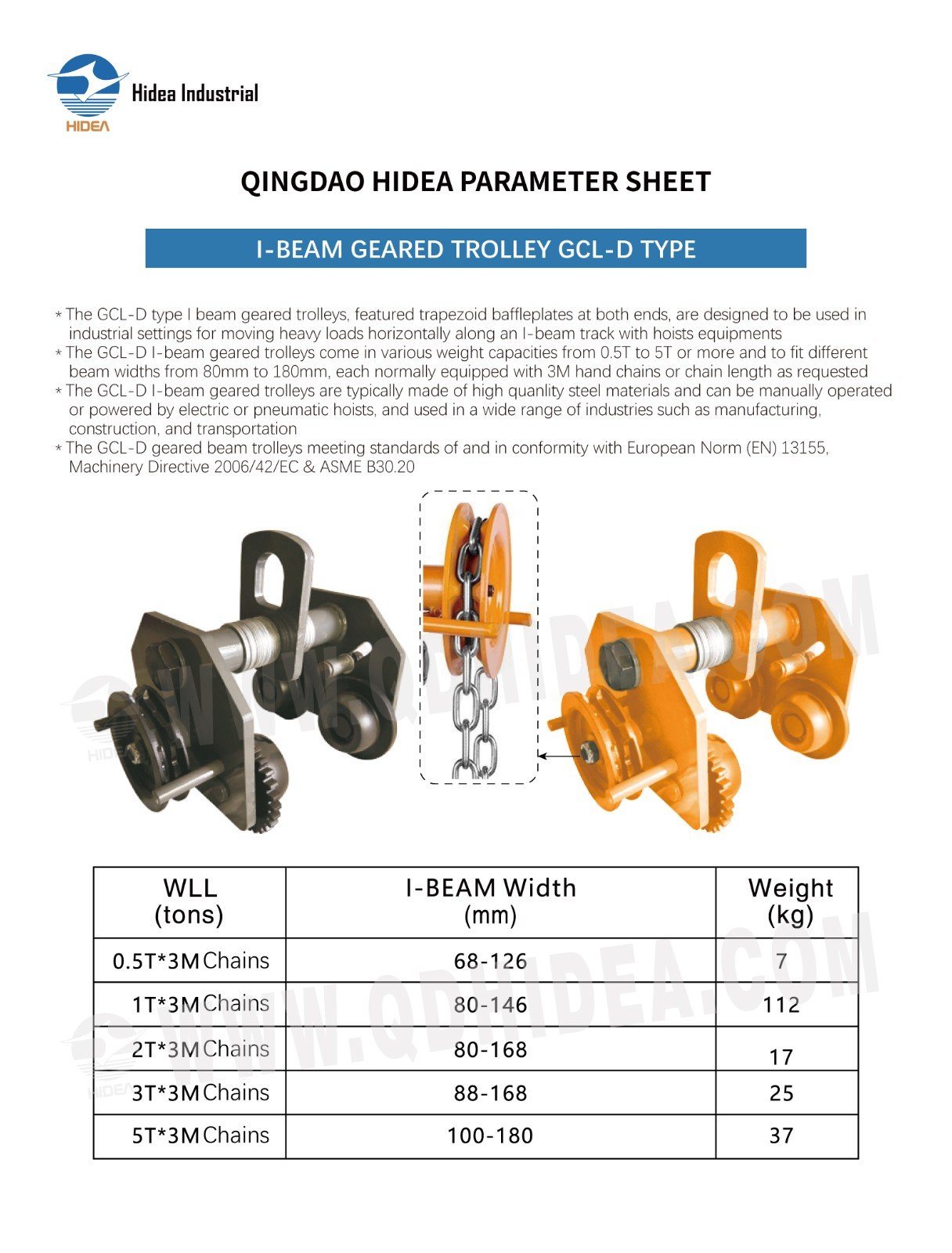 HIDEA I-BEAM GEARED TROLLEY GCL-D TYPE