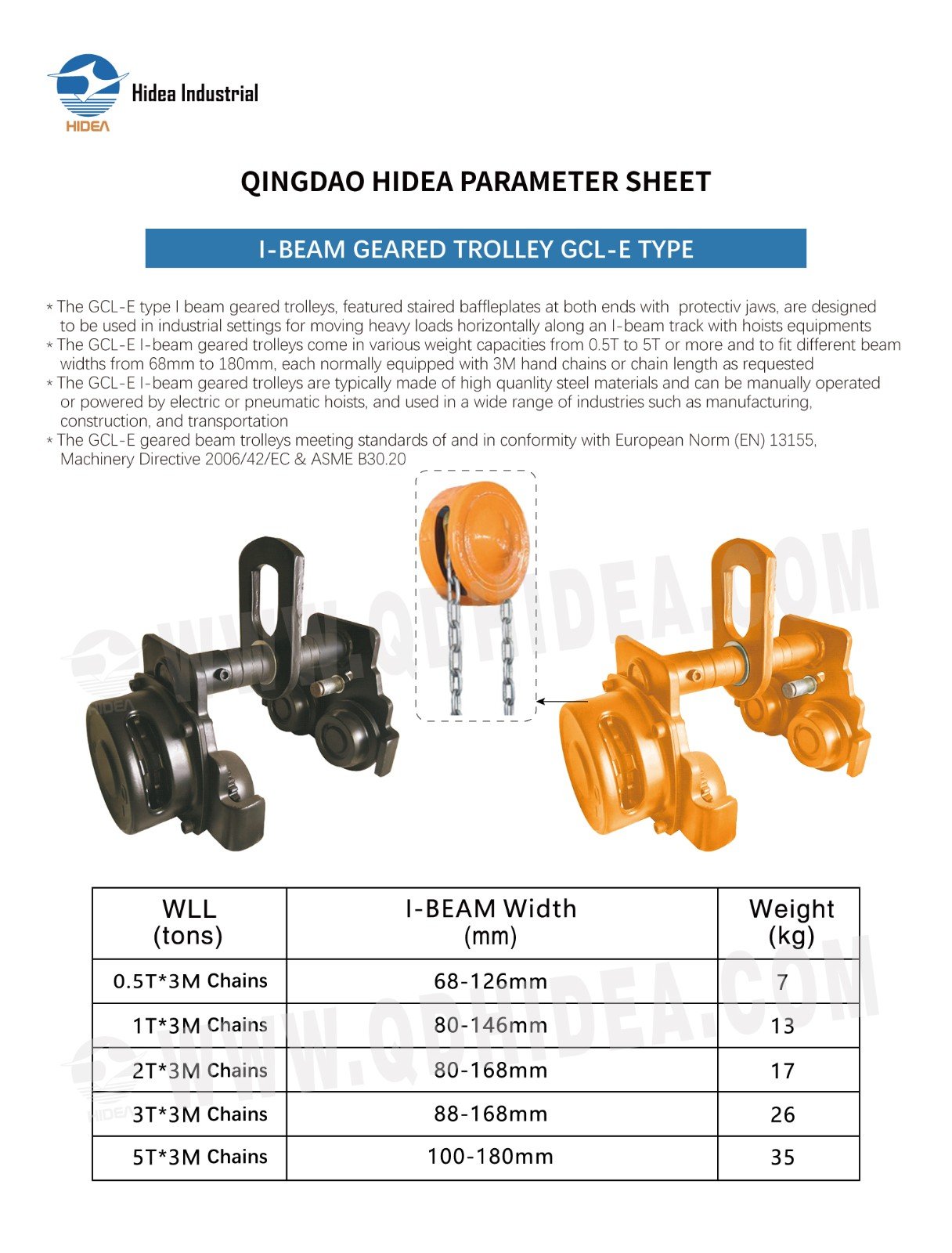 HIDEA I-BEAM GEARED TROLLEY GCL-E TYPE