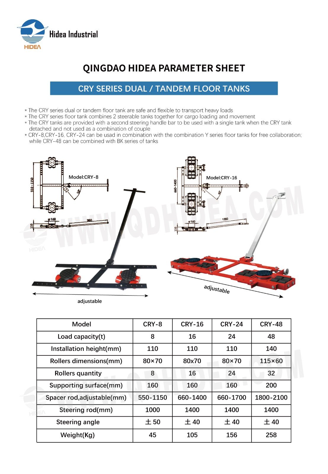 HIDEA CRY Series Dual / Tandem Transport Dollies