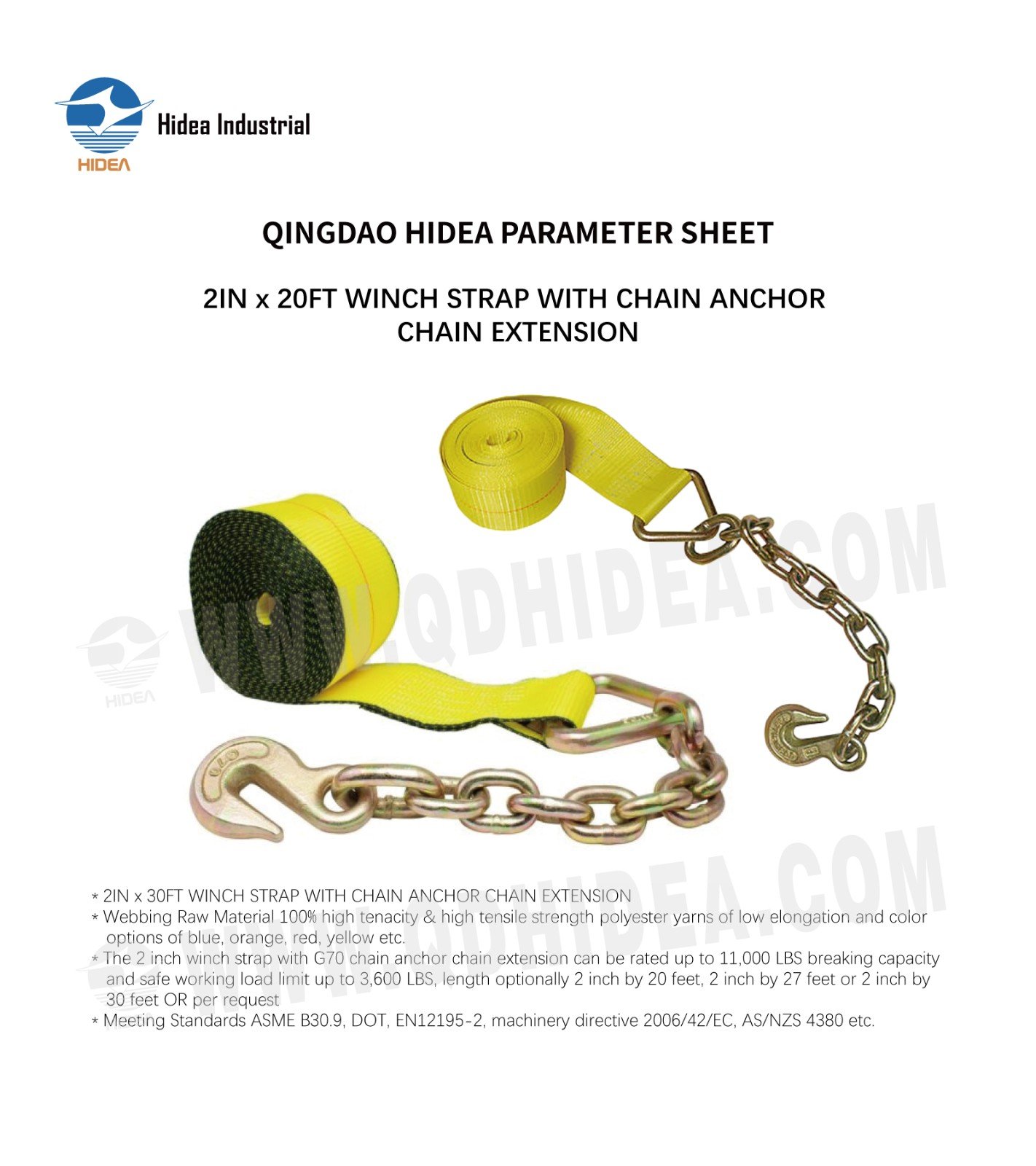 HIDEA Flatbed Winch Straps with Chain Extension for Towing