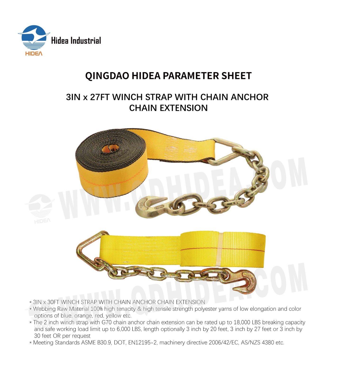HIDEA Winch Strap with Chain Anchor Extension