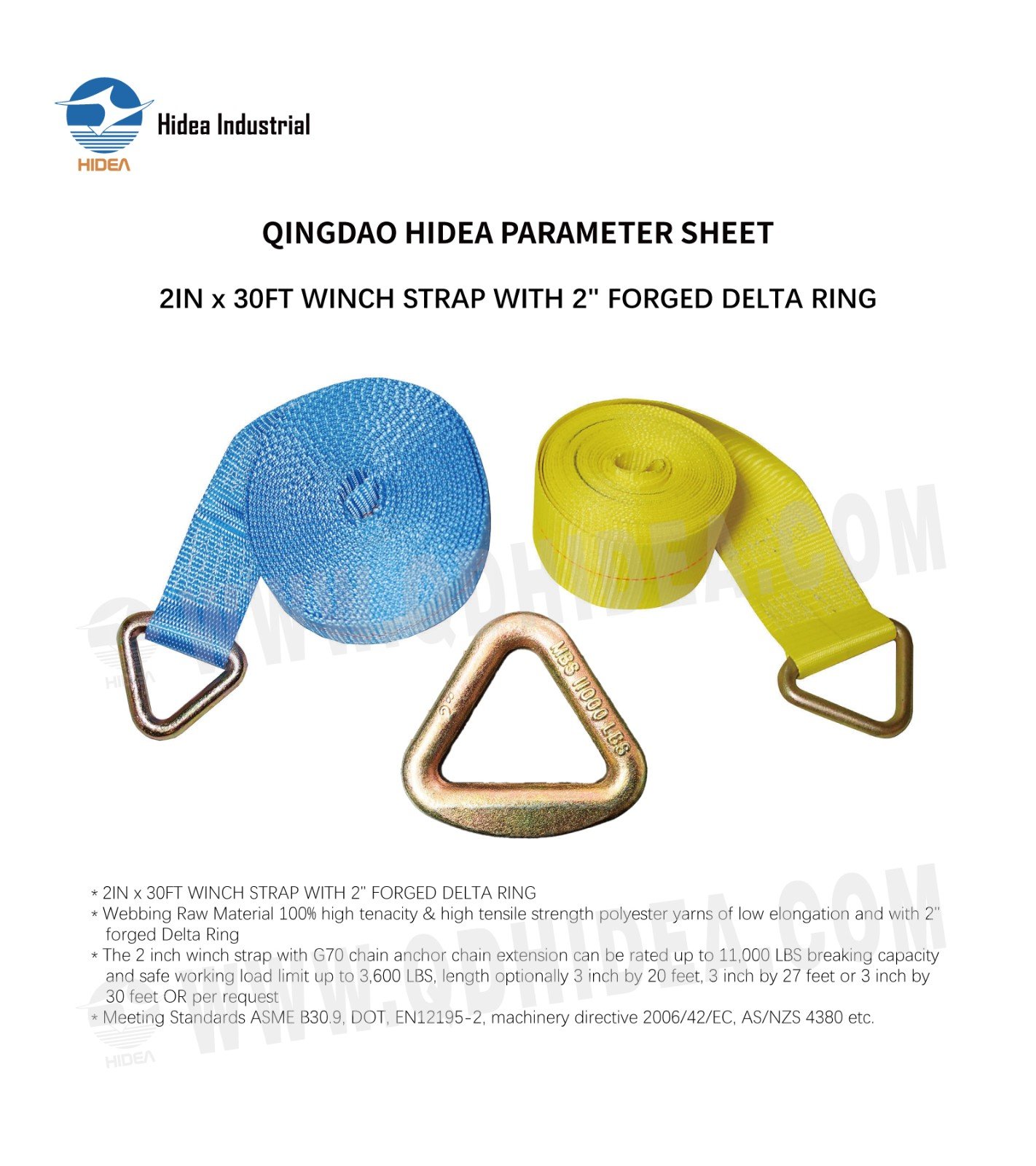 HIDEA 2" X 30' Winch Strap with 2" Delta Ring
