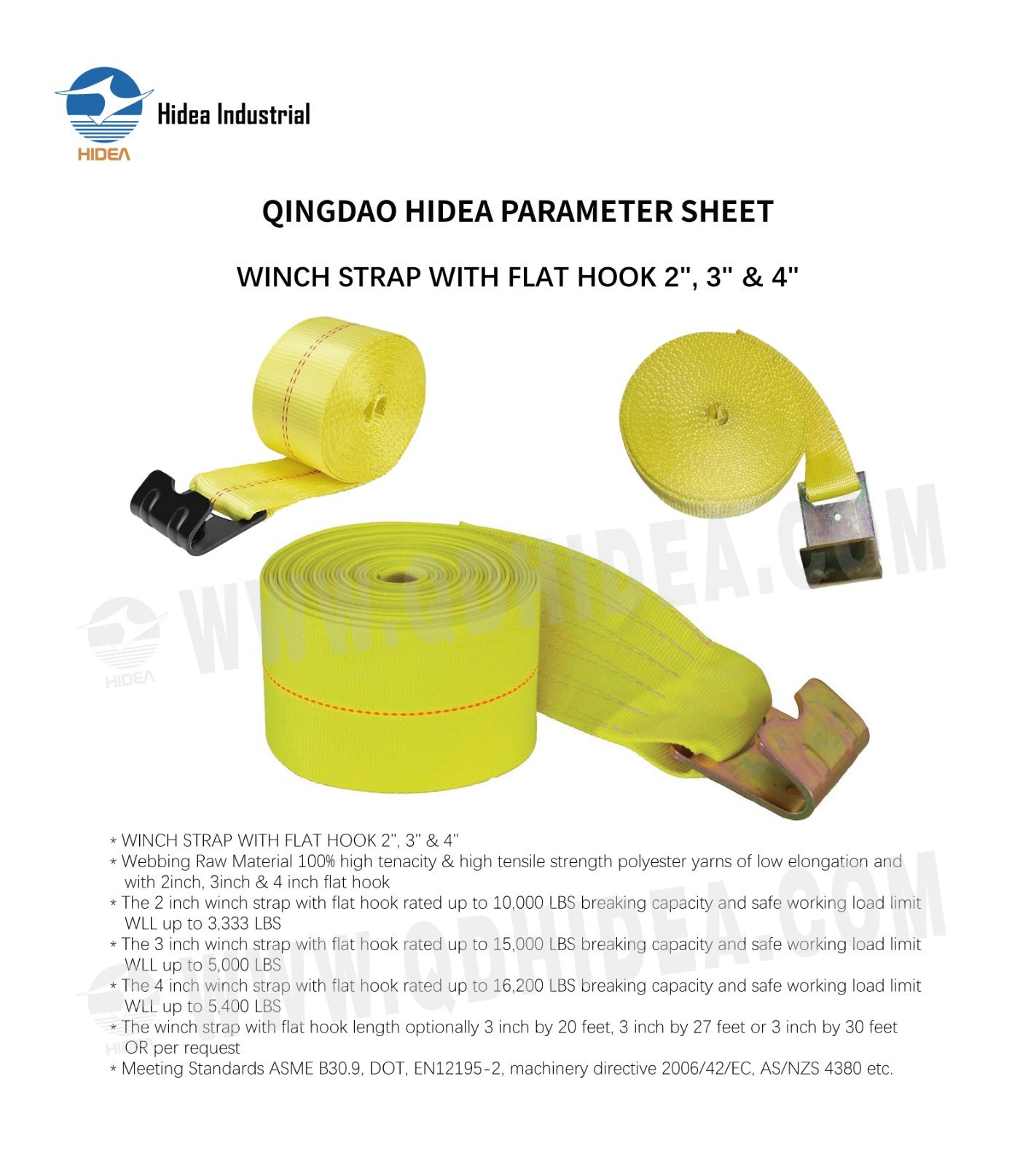 HIDEA Winch Strap with Flat Hook