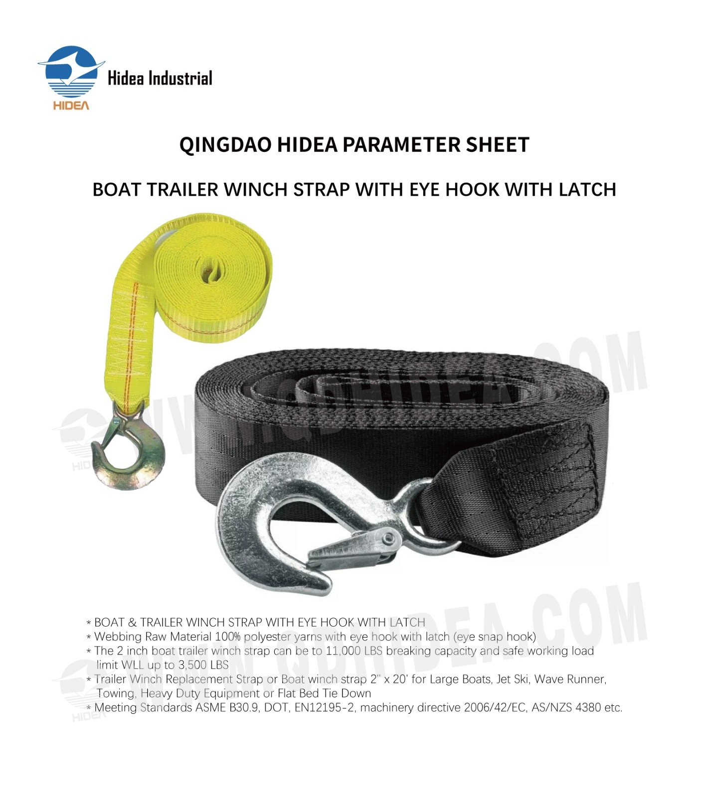 HIDEA Boat Trailer Winch Strap with Eye Hook and Latch