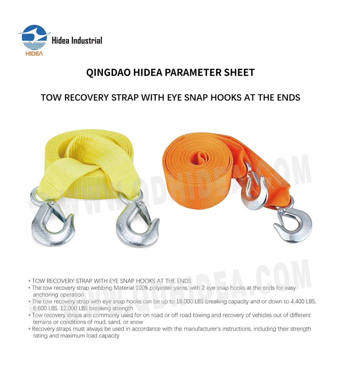 HIDEA Recovery Strap with Eye Snap Hook