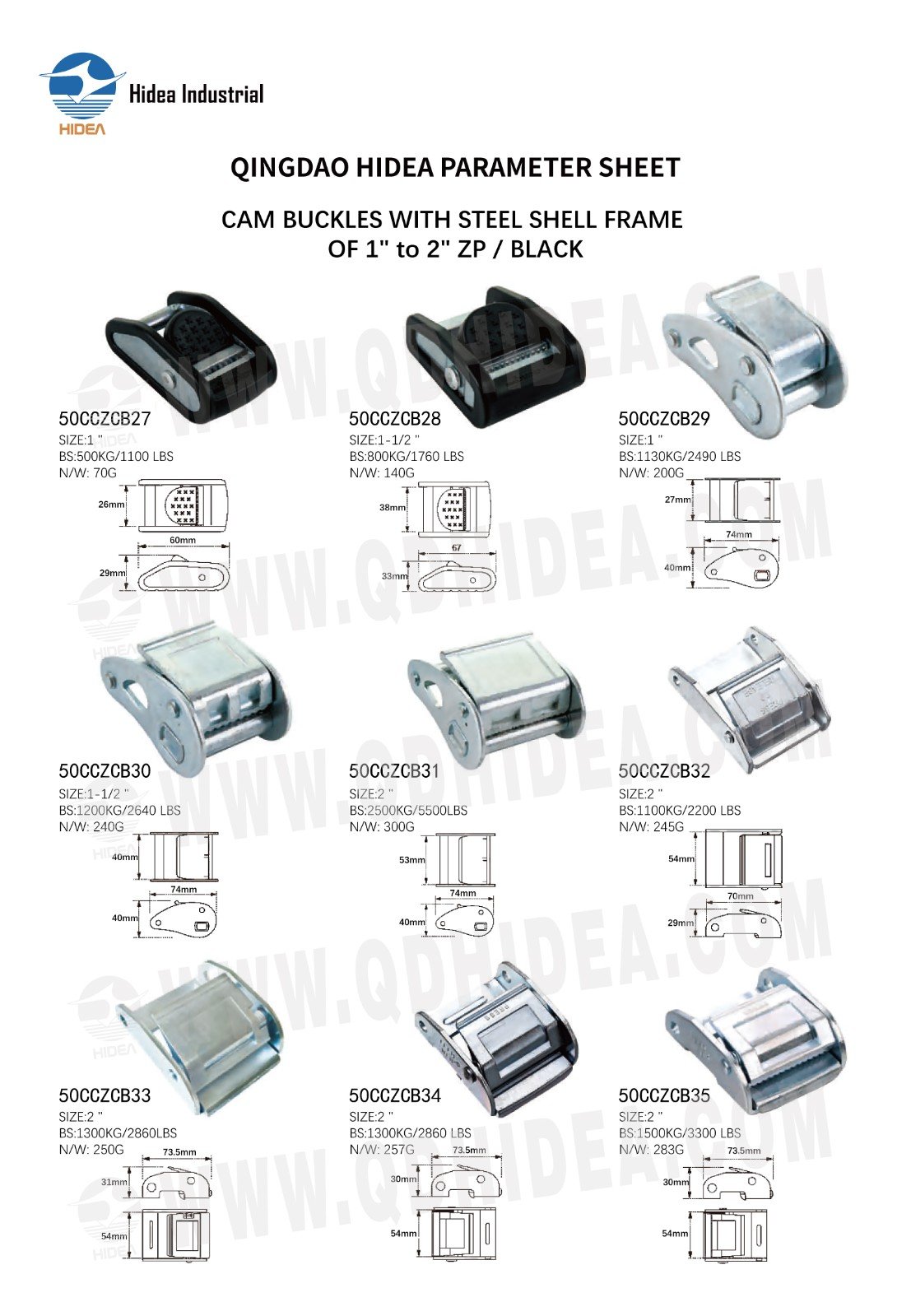 HIDEA Steel Shell Frame Cam Buckles 1" to 2"