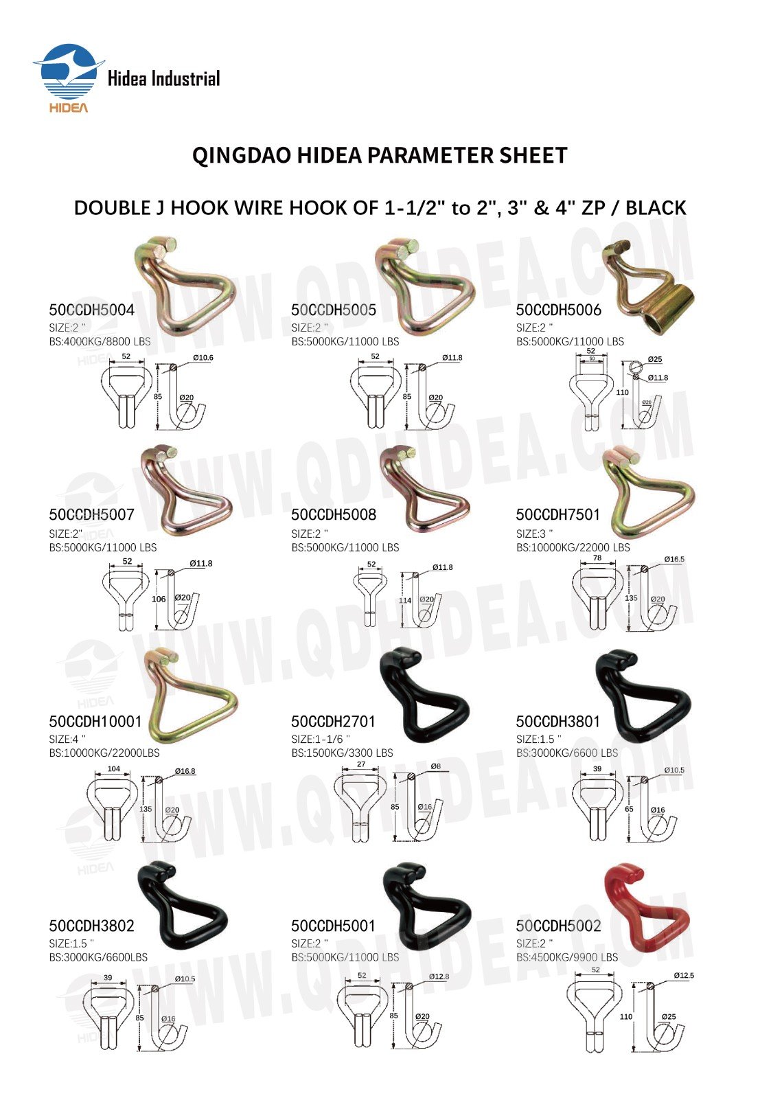 HIDEA High-strength Tie-Down Double J Hook 