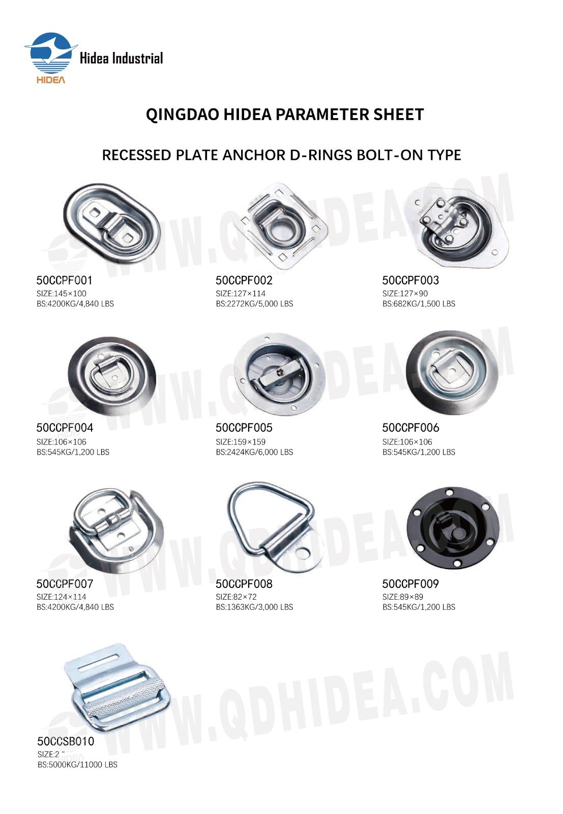 HIDEA Bolt-On Type Recessed Plate Anchor D-Rings