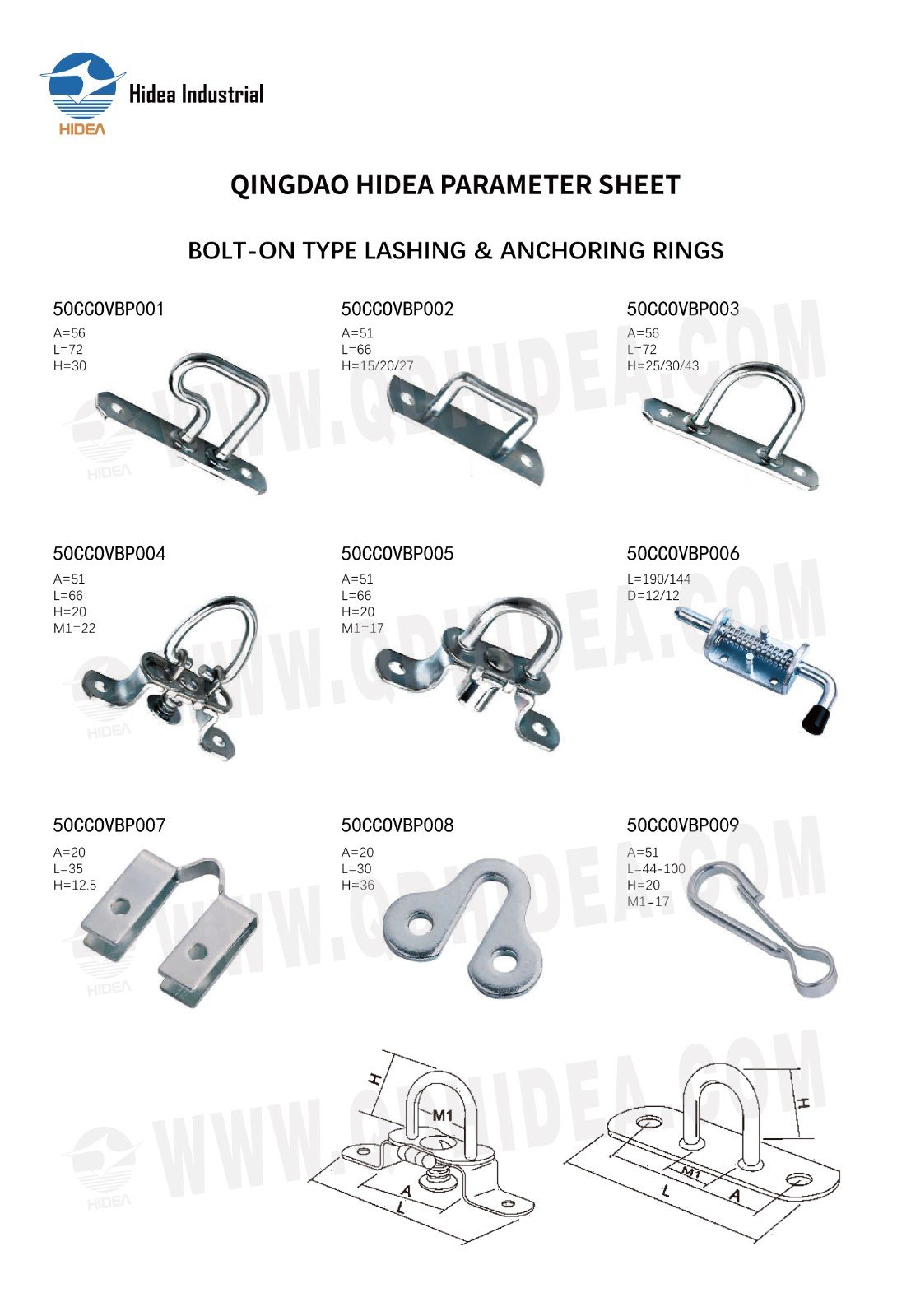 HIDEA Bolt-On Type Recessed Plate Anchor D-Rings