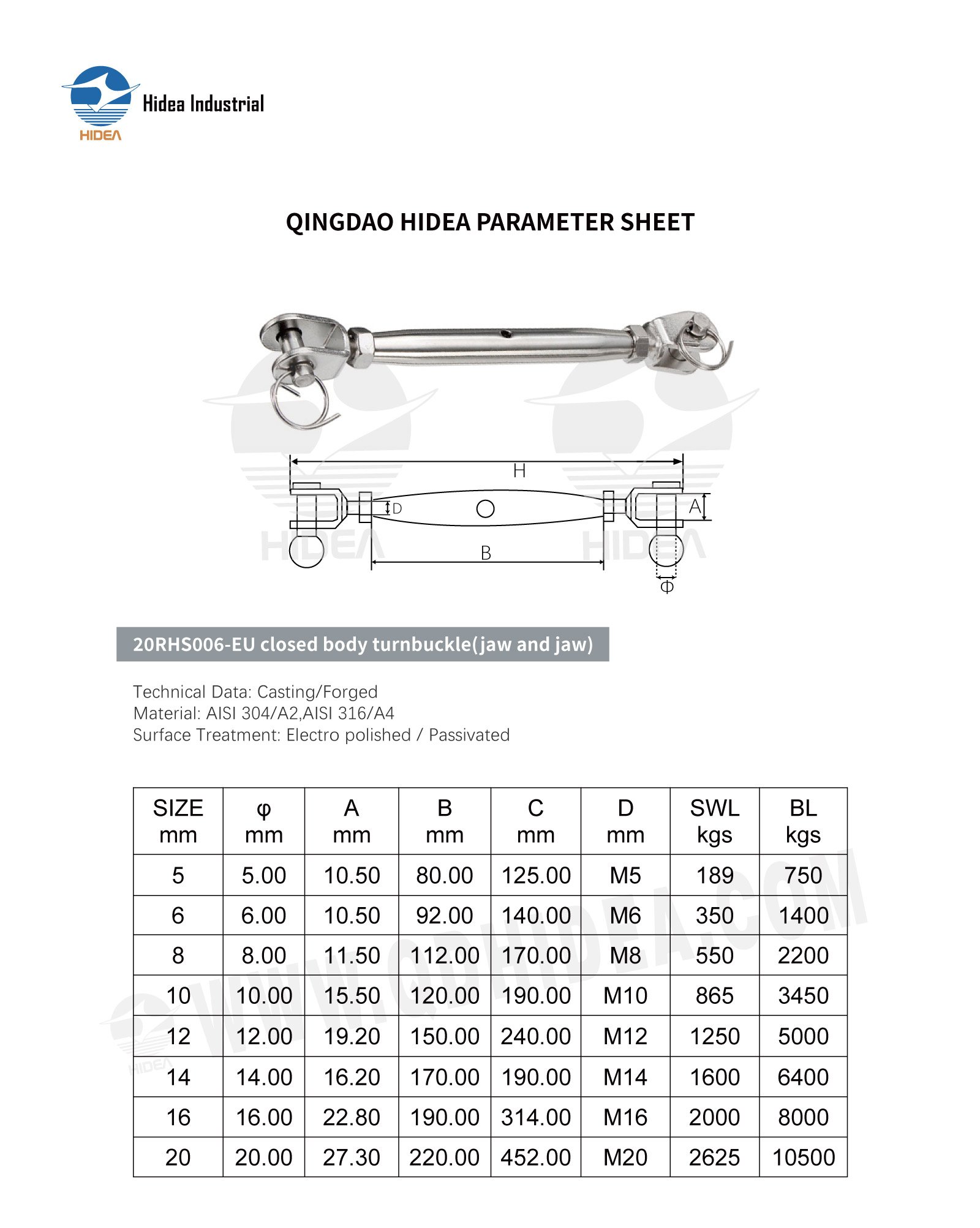 HIDEA Stainless Steel Rigging Screw Close Body