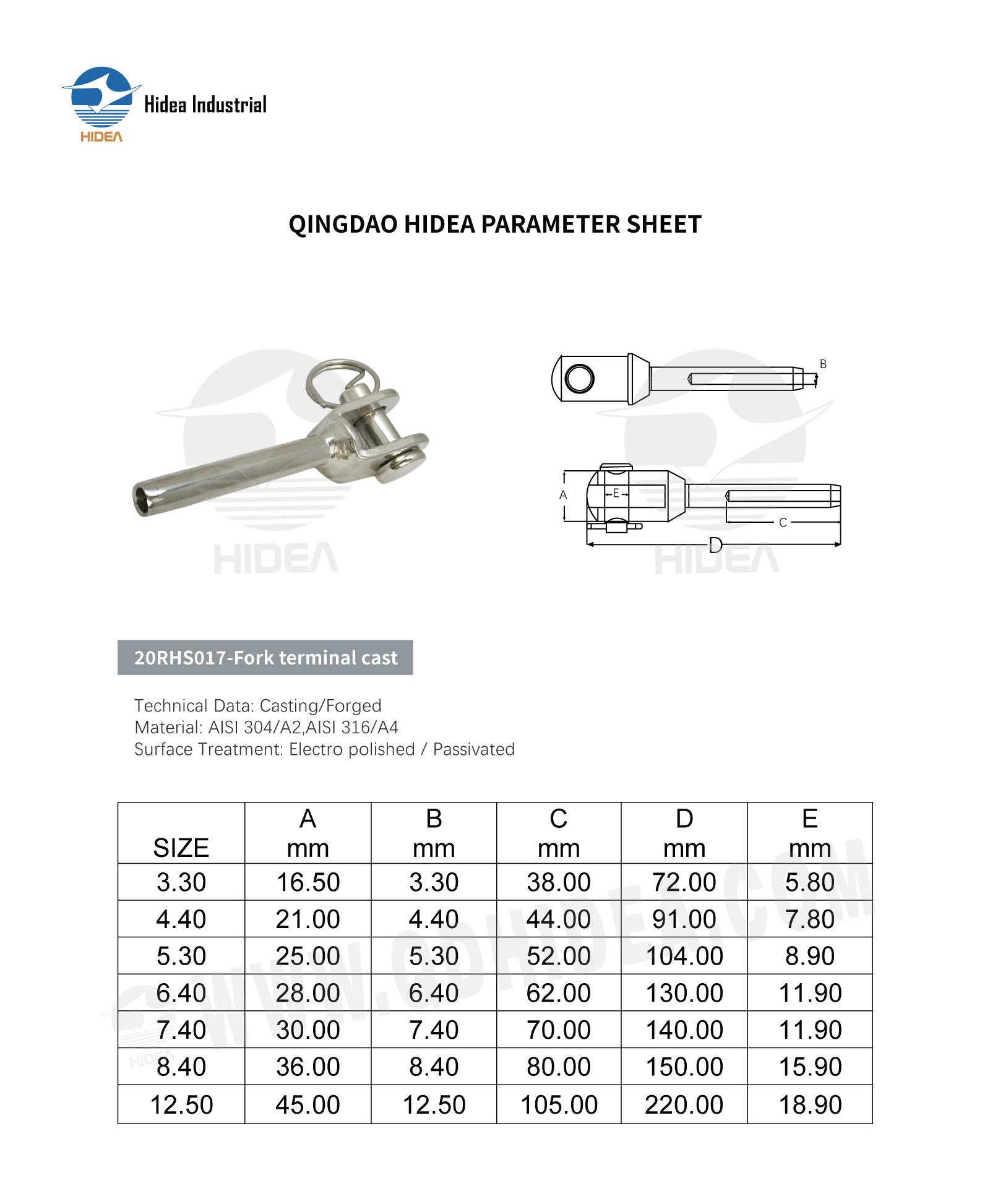 HIDEA Stainless Steel Swage Jaw End Fork Terminal