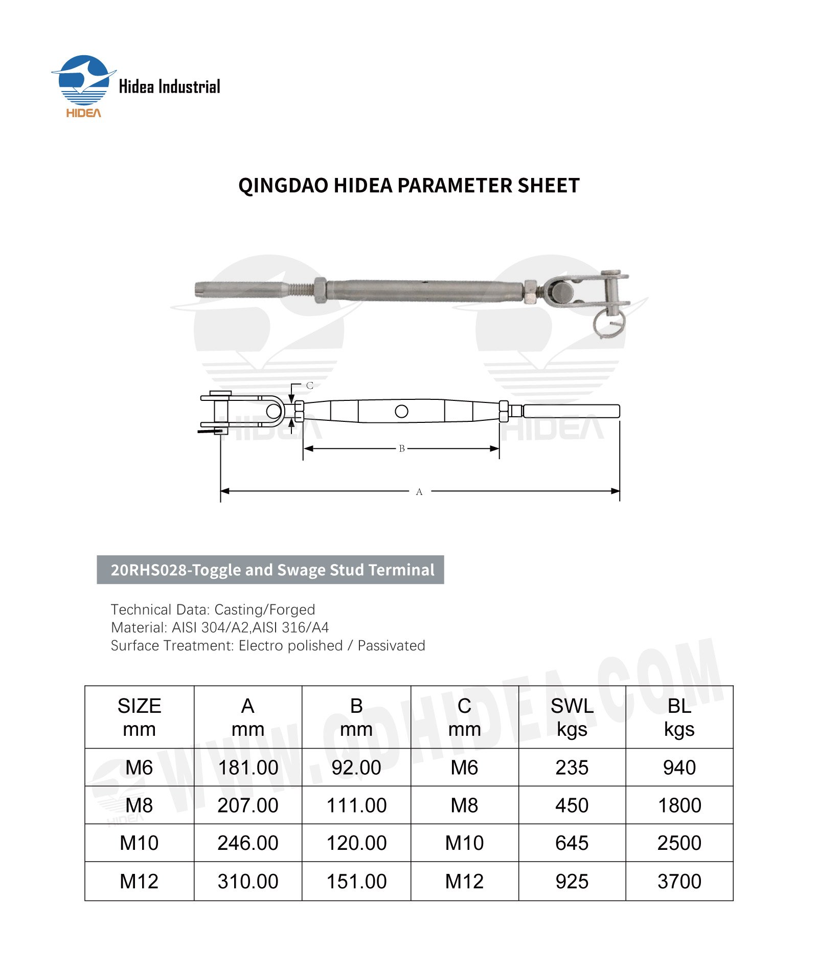 HIDEA Pipe Turnbuckle Toggle & Swage Terminal